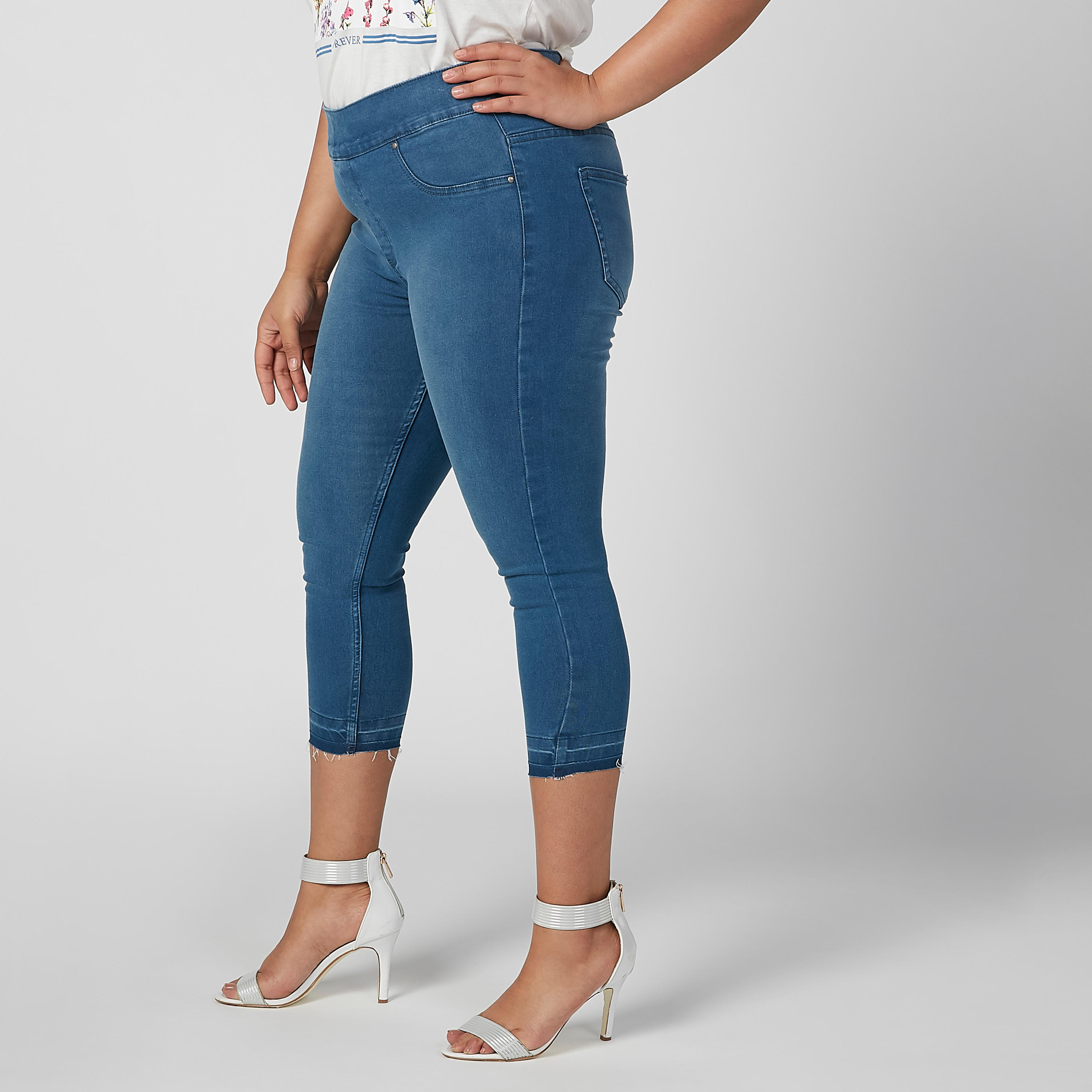 بنطلون ليقنز 3/4 سادة بخصر مطّاطي متوسط الارتفاع-women-clothing-bottoms-leggings-image-2