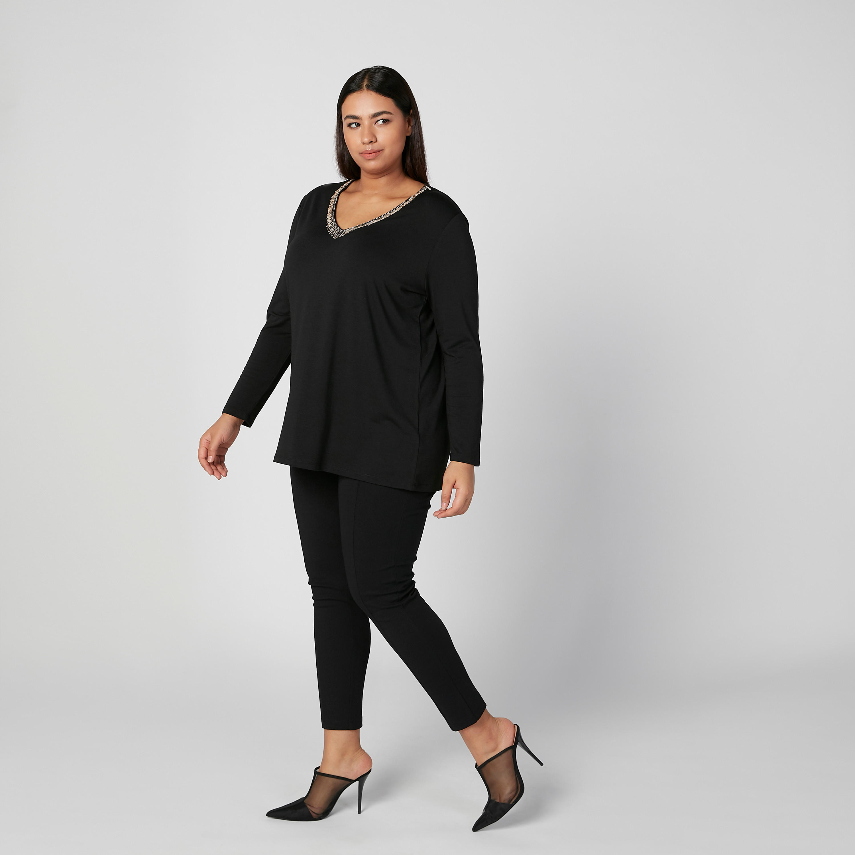 Embellished Top with V-neck and Long Sleeves-women-clothing-shirtsandblouses-blouses-image-2