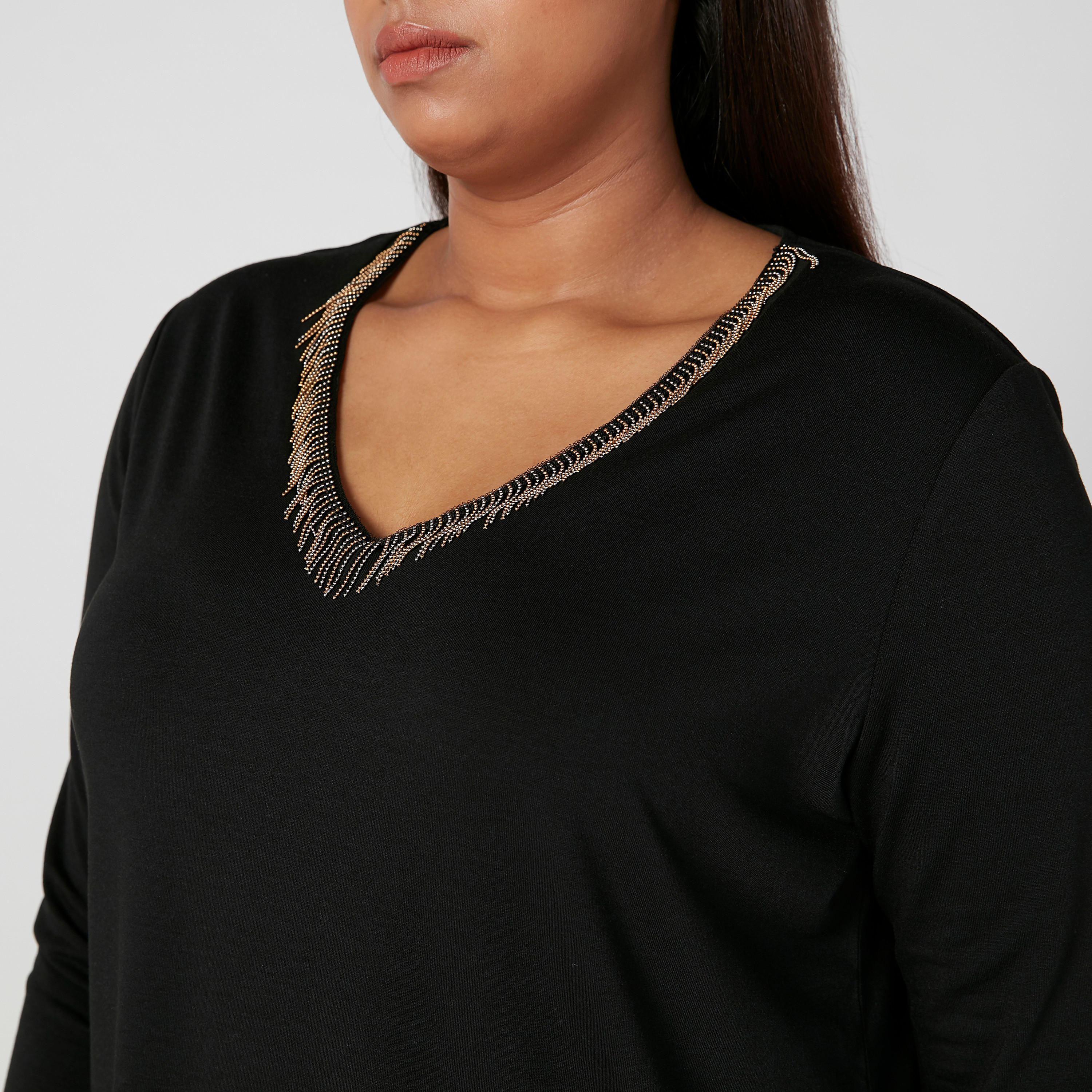Embellished Top with V-neck and Long Sleeves-women-clothing-shirtsandblouses-blouses-image-3