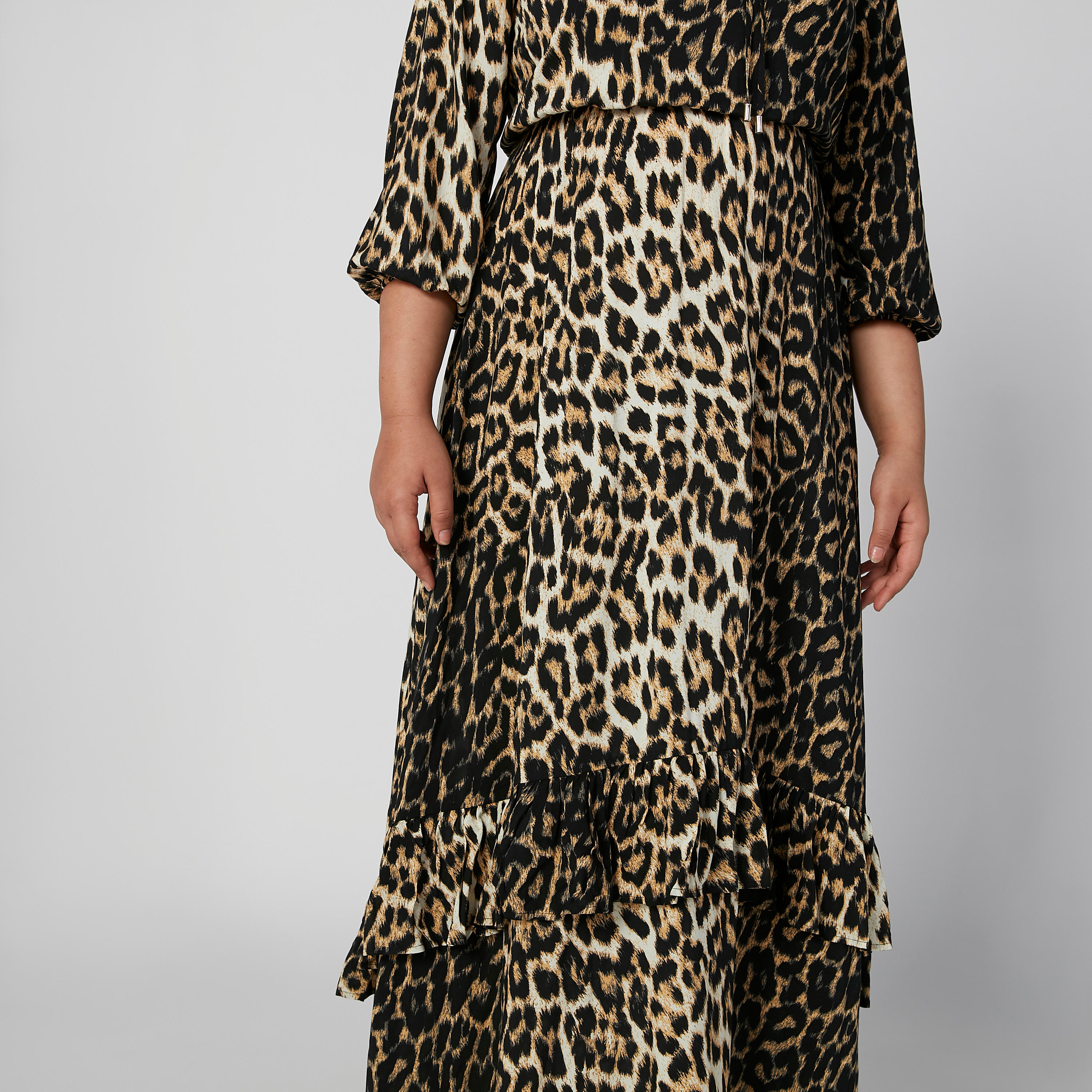 فستان طويل إيه لاين بياقة مستديرة وأكمام 3/4 وطبعات حيوانات-women-clothing-dresses-image-3