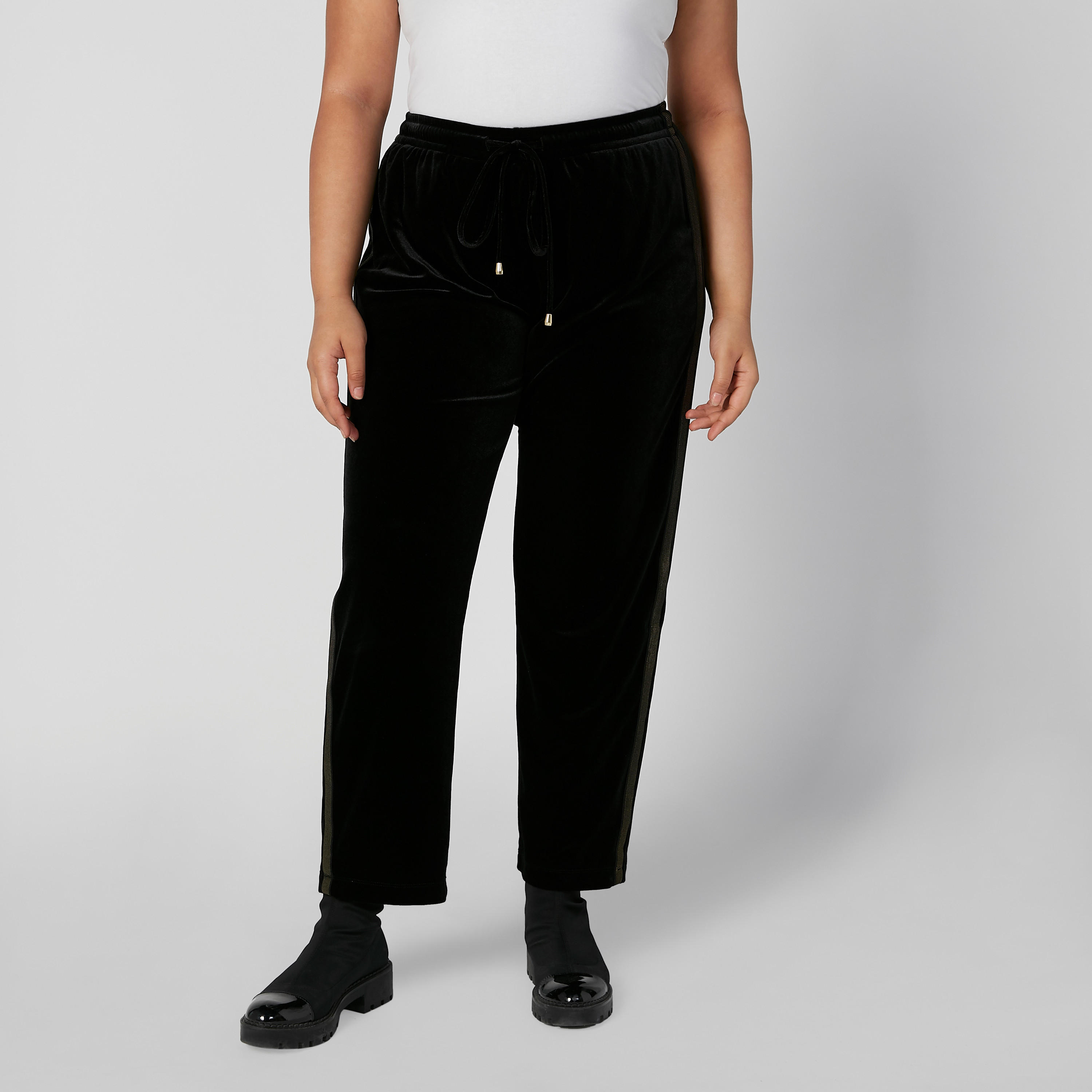 بنطلون بارز الملمس بخصر مطّاطي متوسط الارتفاع ورباط-women-clothing-bottoms-trousers-image-1