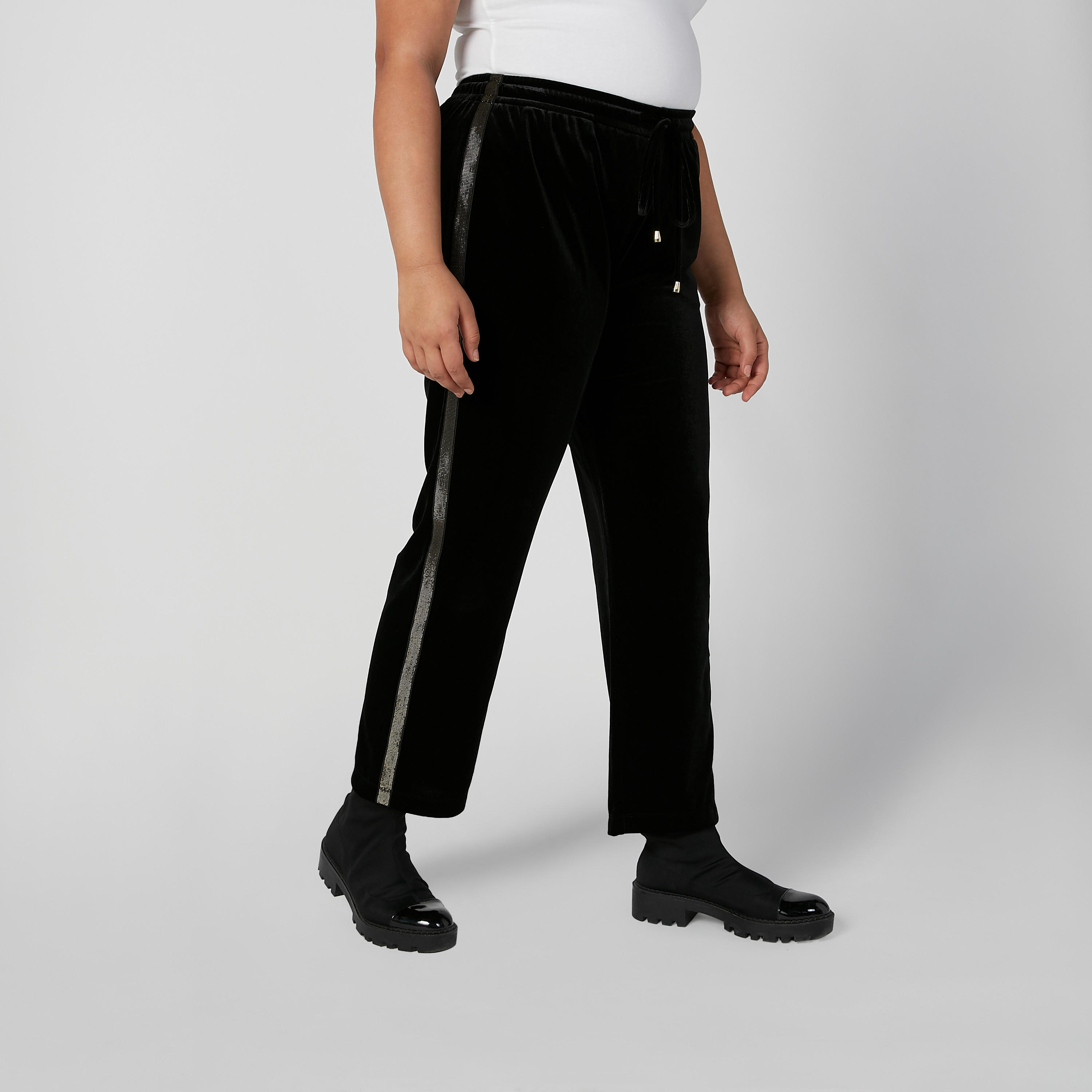 بنطلون بارز الملمس بخصر مطّاطي متوسط الارتفاع ورباط-women-clothing-bottoms-trousers-image-5