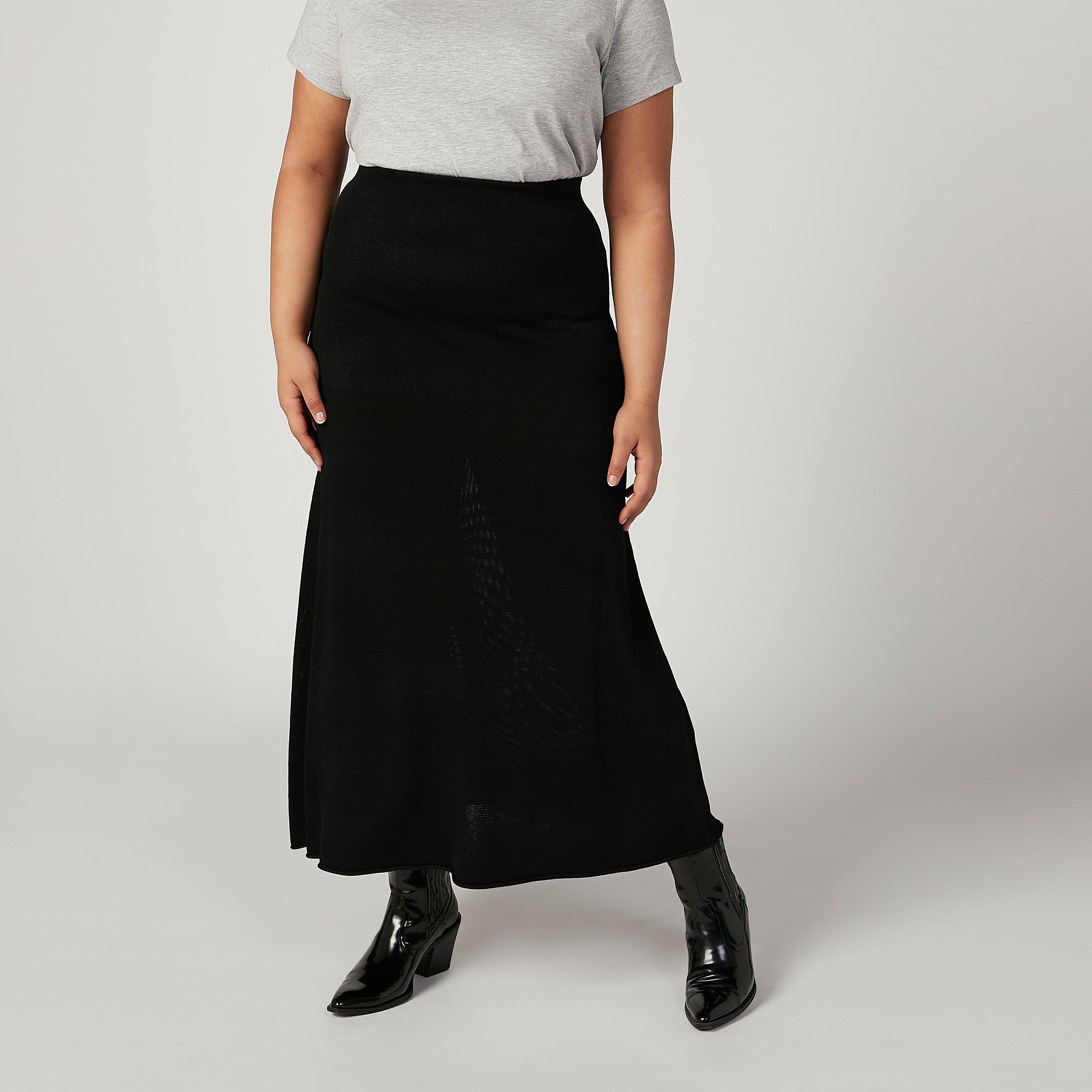 تنورة ميدي إيه لاين بارزة الملمس بخصر مطّاطي-women-clothing-bottoms-skirts-image-1