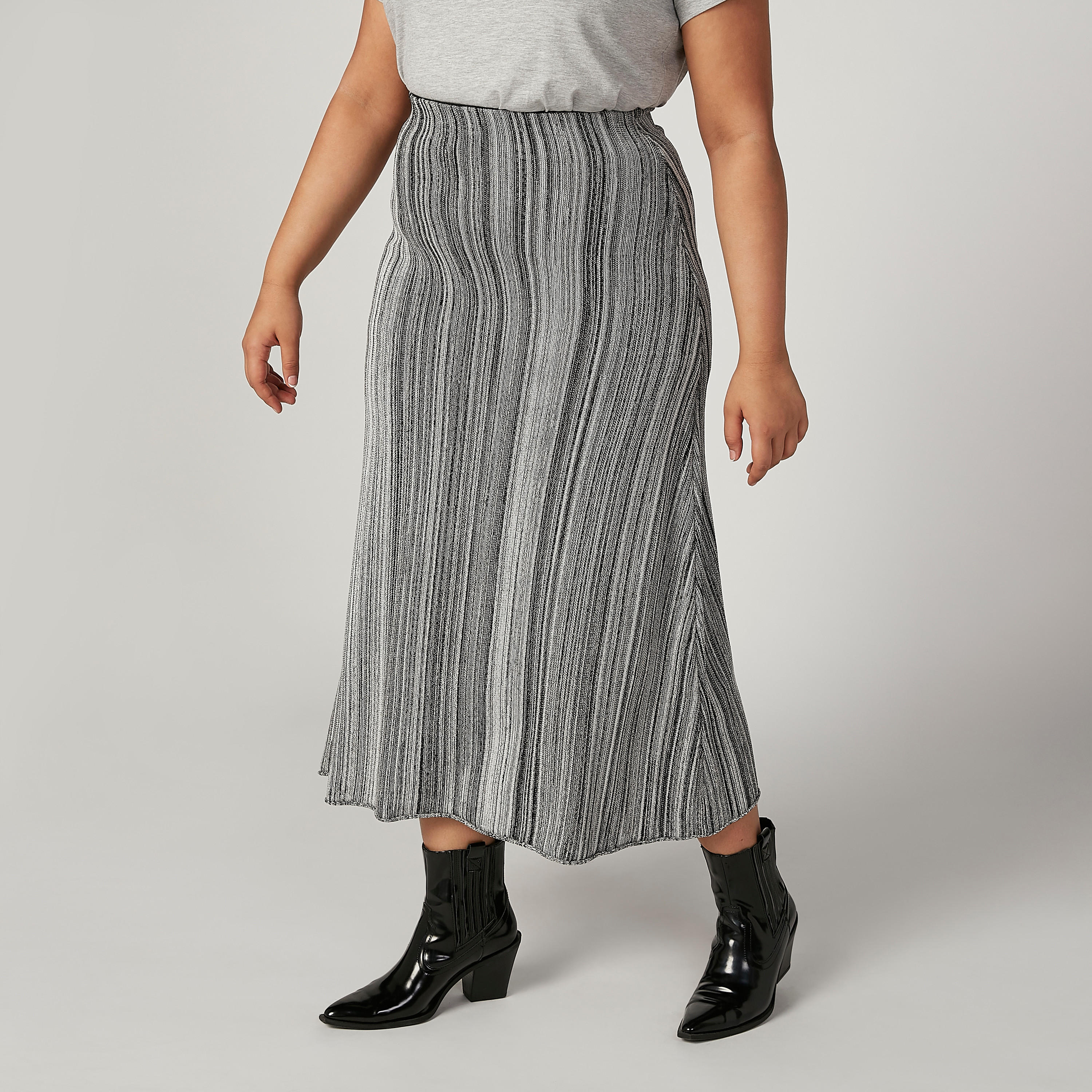تنورة مقلّمة إيه لاين متوسطة الطول بخصر مطّاطي-women-clothing-bottoms-skirts-image-4