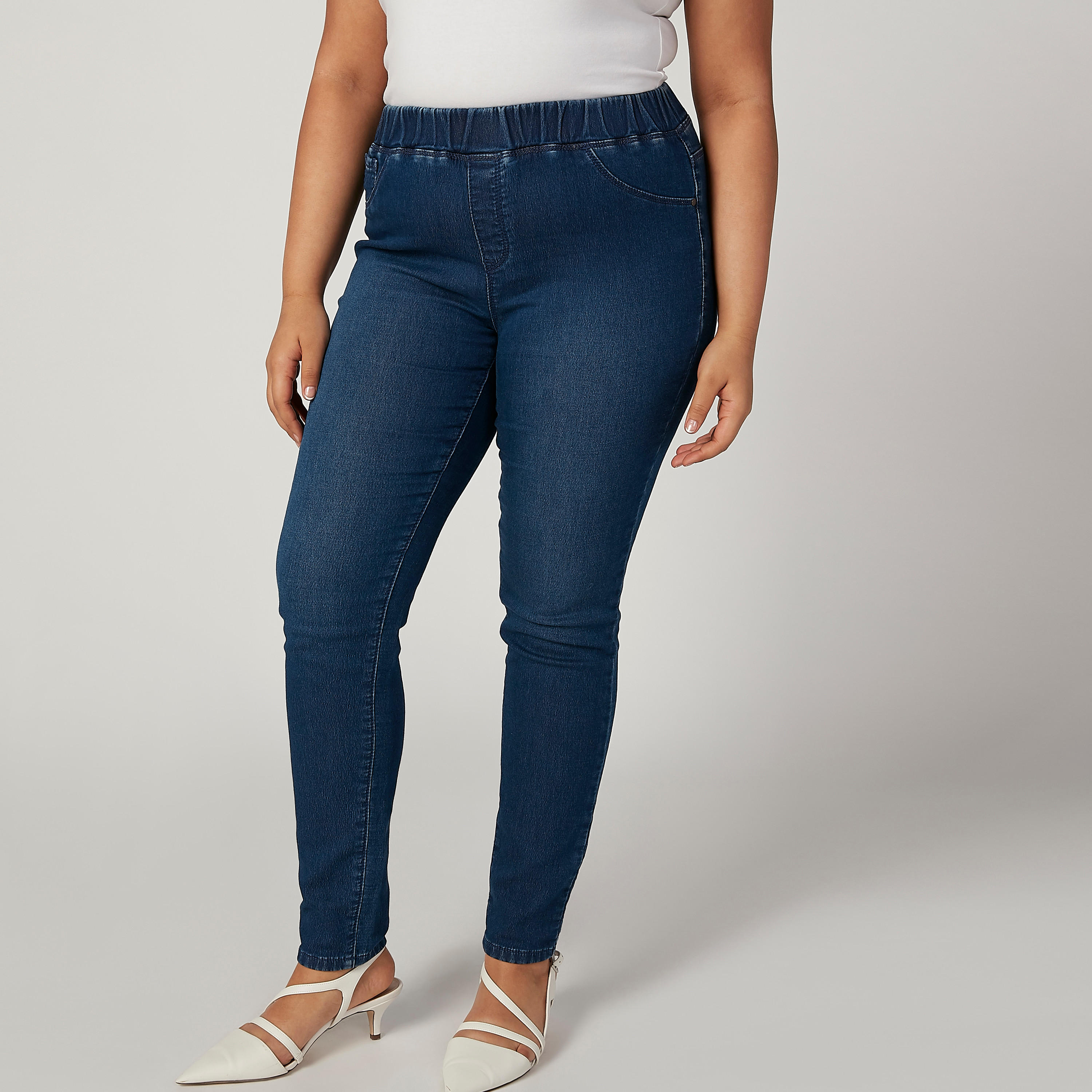 بنطلون جيقنز مقاس كبير سادة بخصر مطاطي وجيوب-women-clothing-bottoms-leggings-image-1