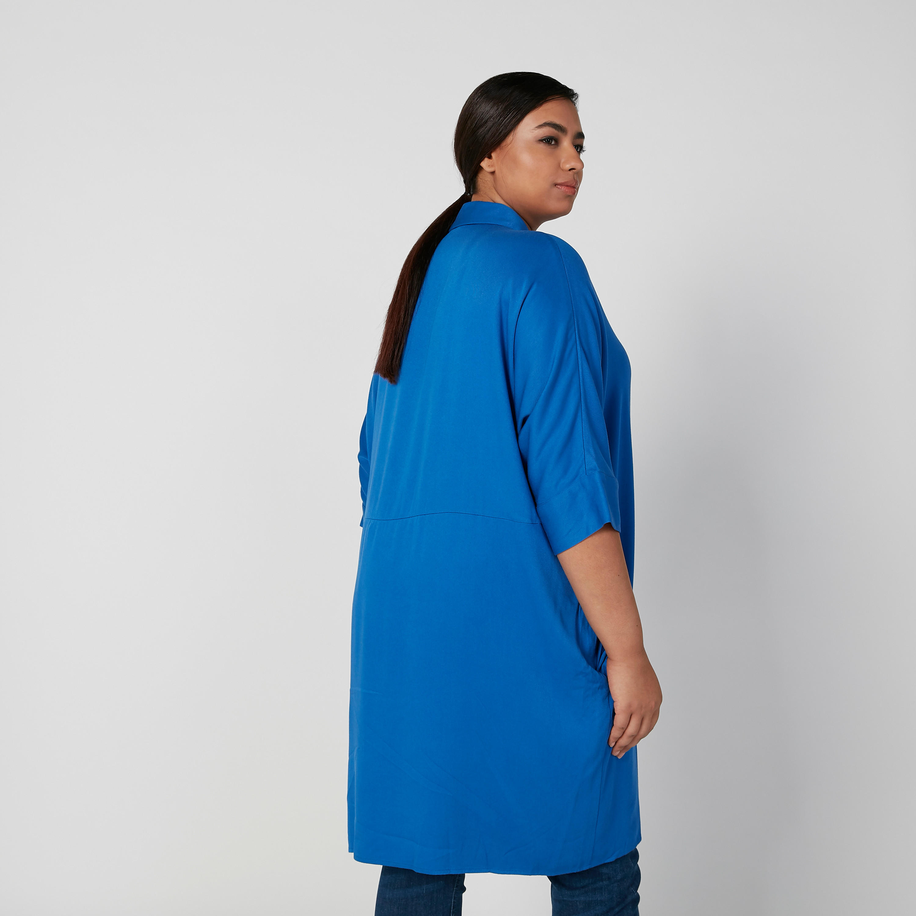 Plain Tunic with Spread Collar and 3/4 Sleeves-women-clothing-shirtsandblouses-blouses-image-4