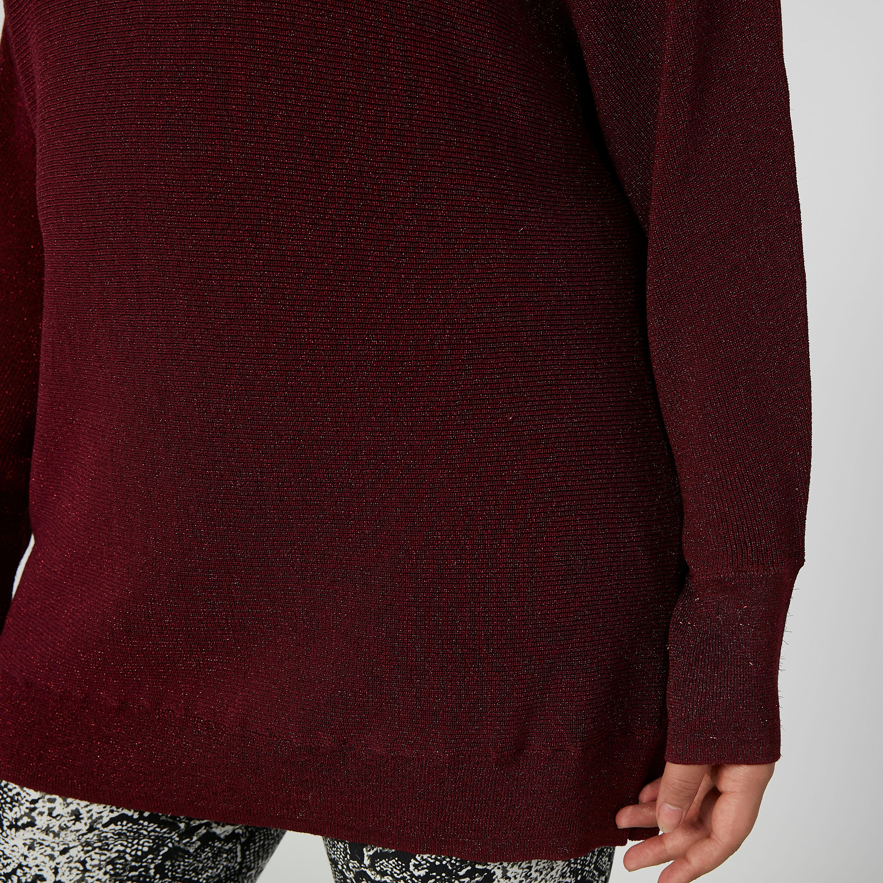 Textured Sweater with Boat Neck and Long Sleeves-women-winterwear-cardigansandjumpers-cardigans-image-3