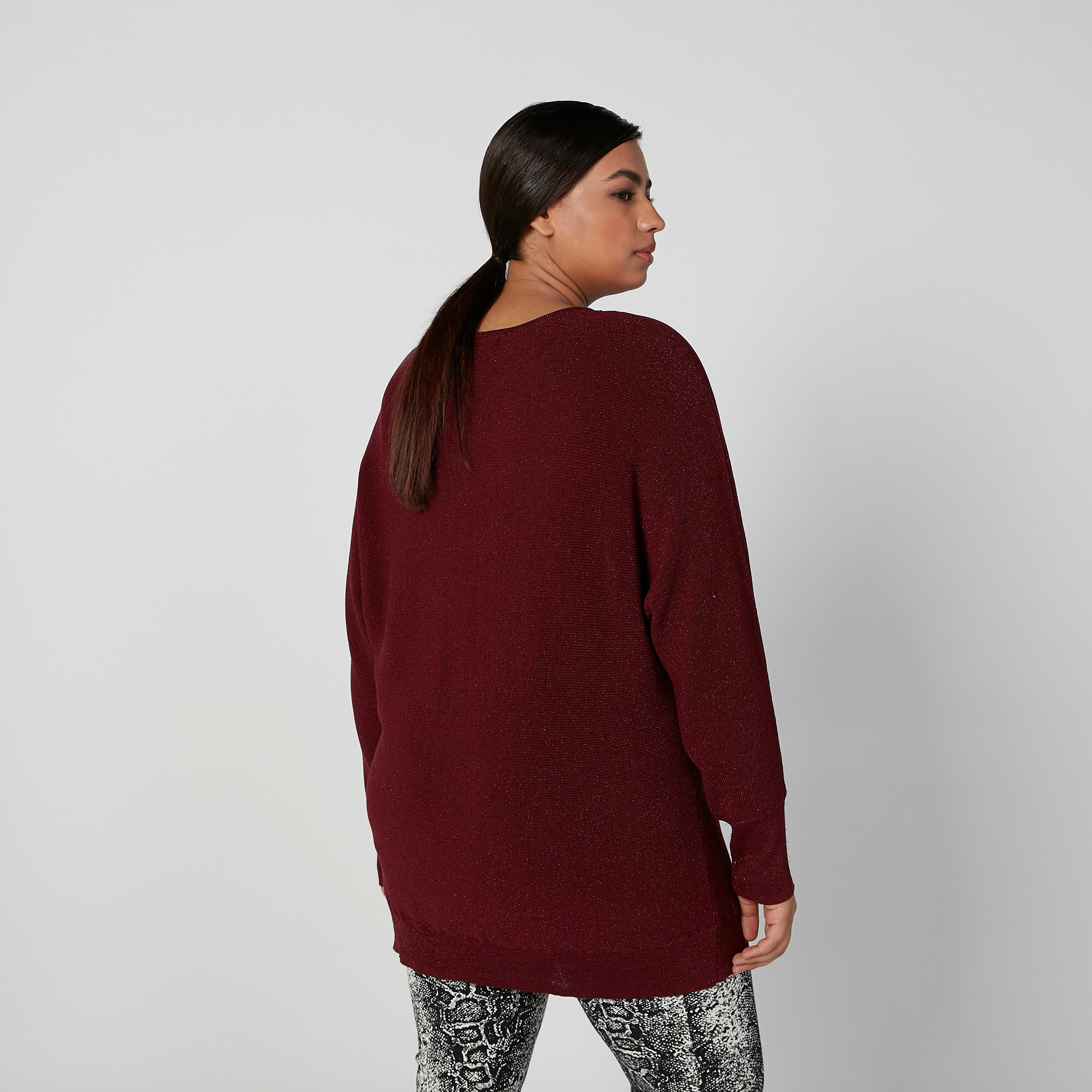 Textured Sweater with Boat Neck and Long Sleeves-women-winterwear-cardigansandjumpers-cardigans-image-4