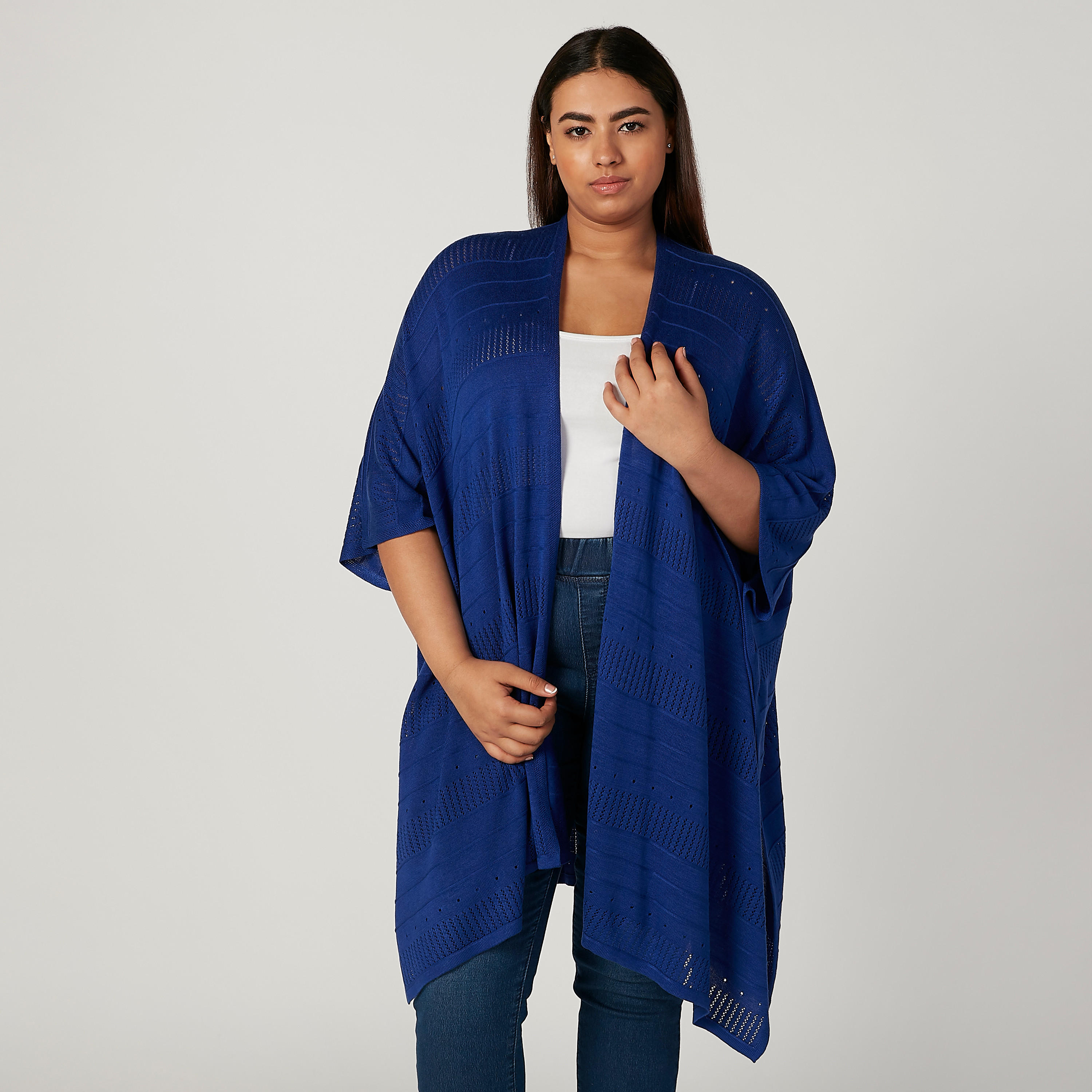 كارديجان بارز الملمس بأكمام 3/4 وحواف غير مستوية-women-winterwear-cardigansandjumpers-cardigans-image-1