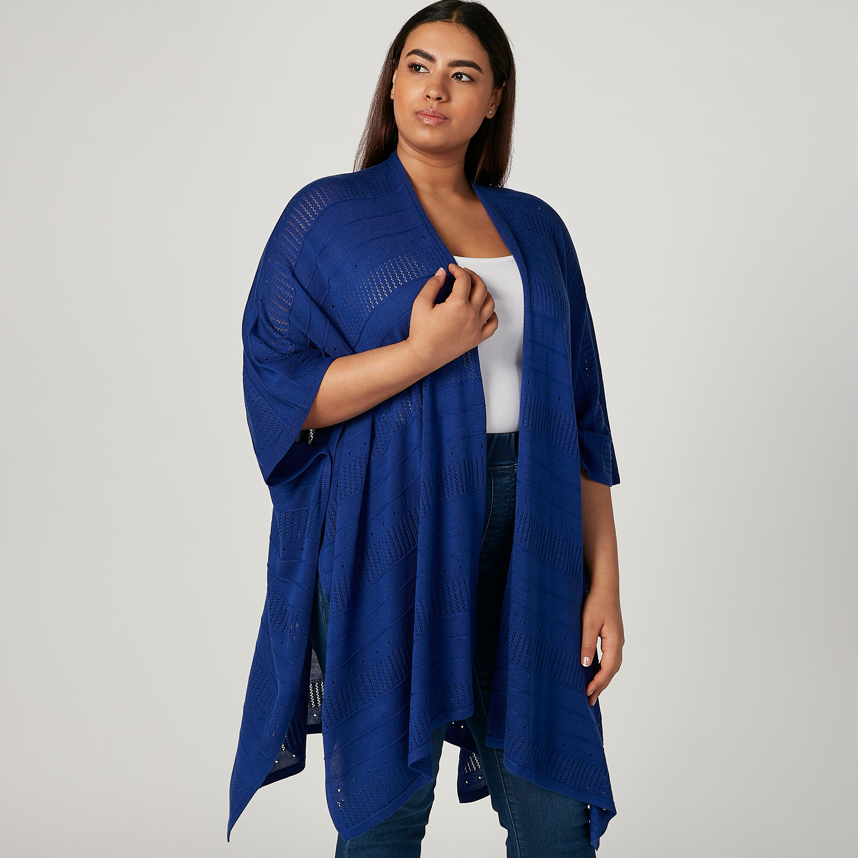 كارديجان بارز الملمس بأكمام 3/4 وحواف غير مستوية-women-winterwear-cardigansandjumpers-cardigans-image-5