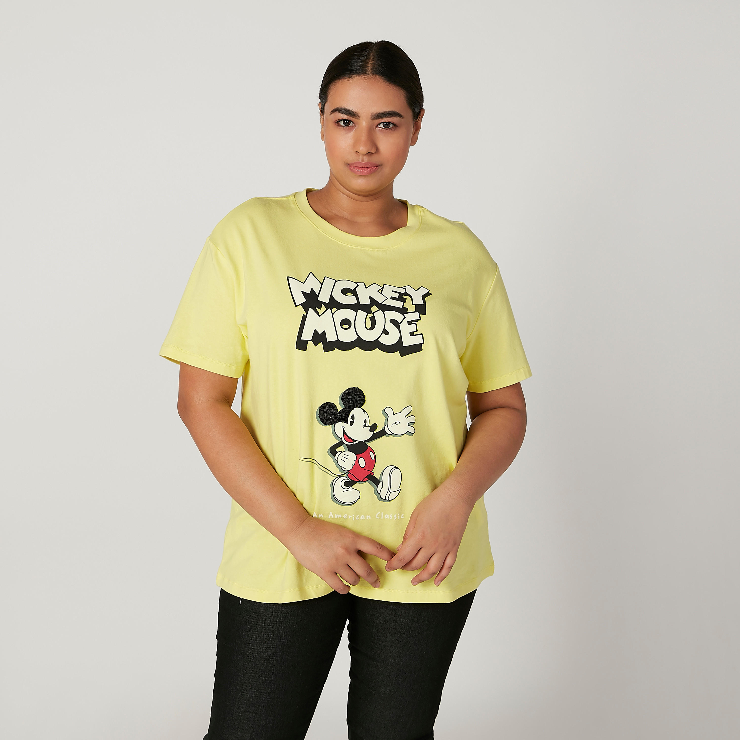 Mickey Mouse Printed T-shirt with Round Neck and Short Sleeves-women-clothing-tshirts-image-1
