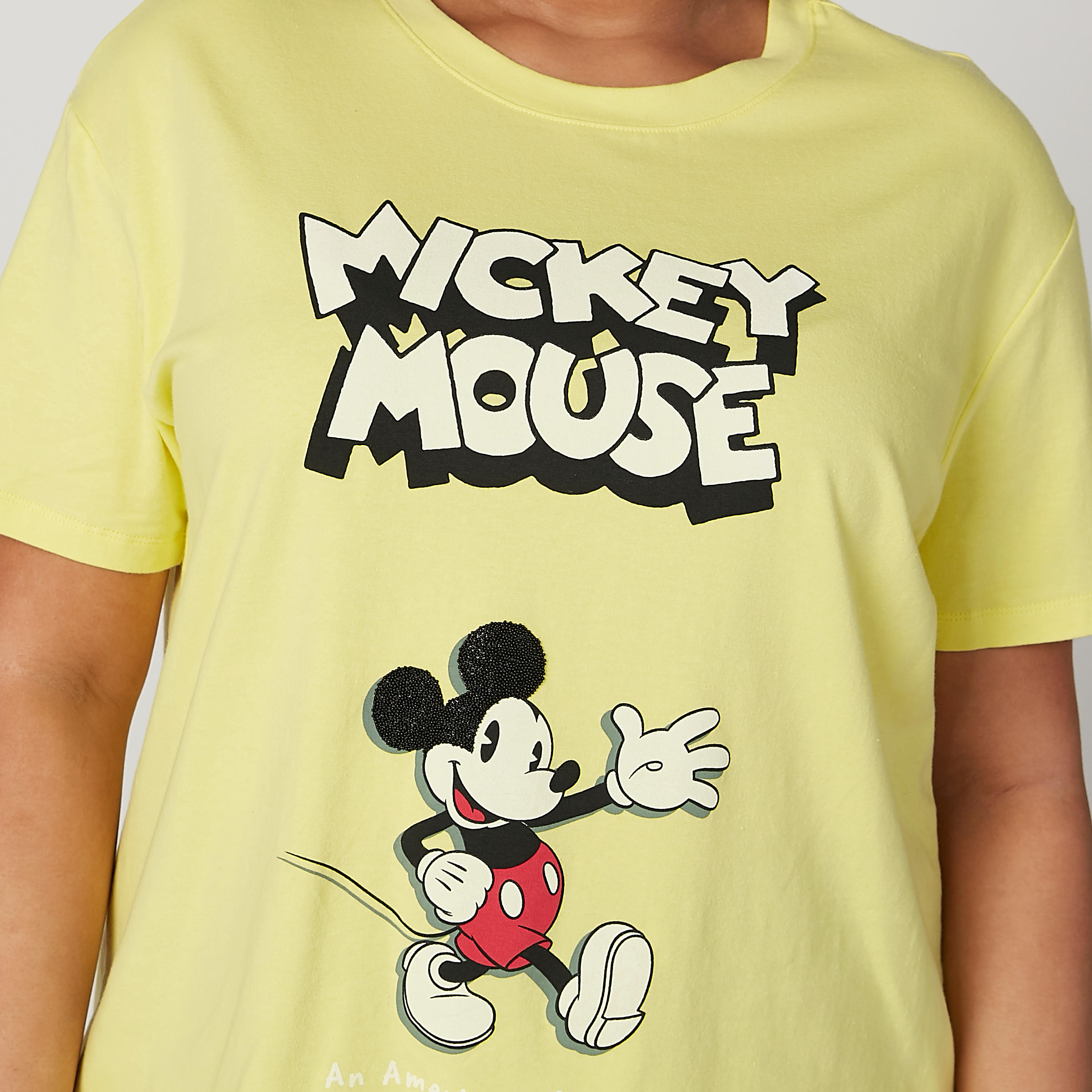 Mickey Mouse Printed T-shirt with Round Neck and Short Sleeves-women-clothing-tshirts-image-3