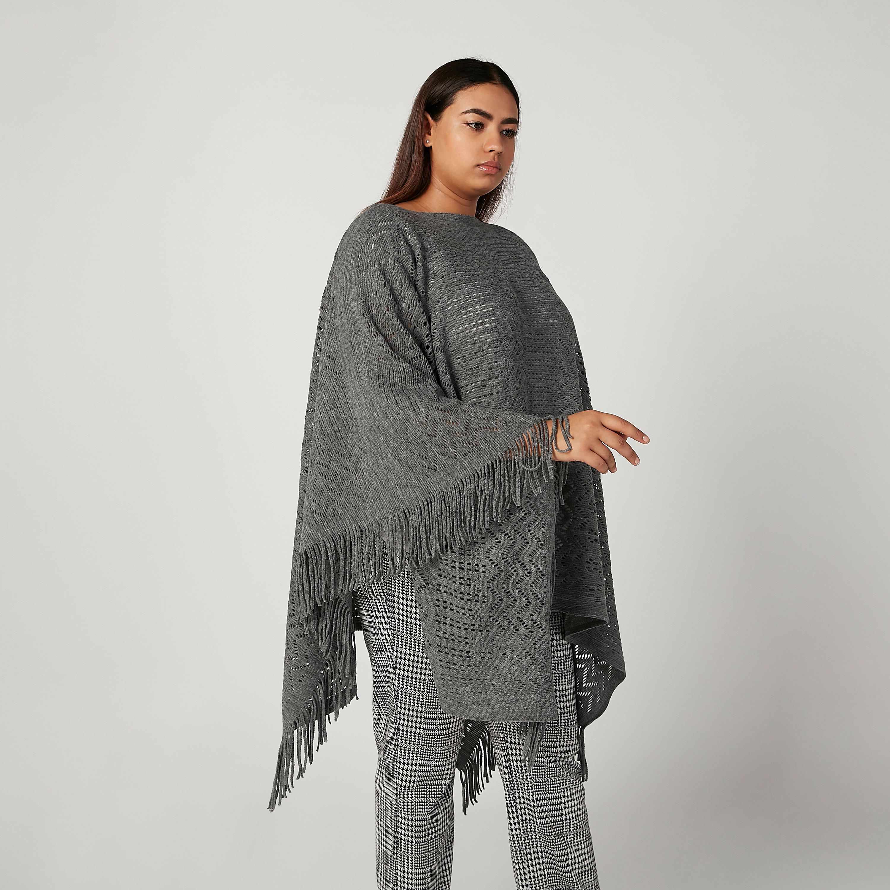 كارديجان بونشو بارزة الملمس بياقة قارب وشراشيب-women-winterwear-cardigansandjumpers-cardigans-image-5