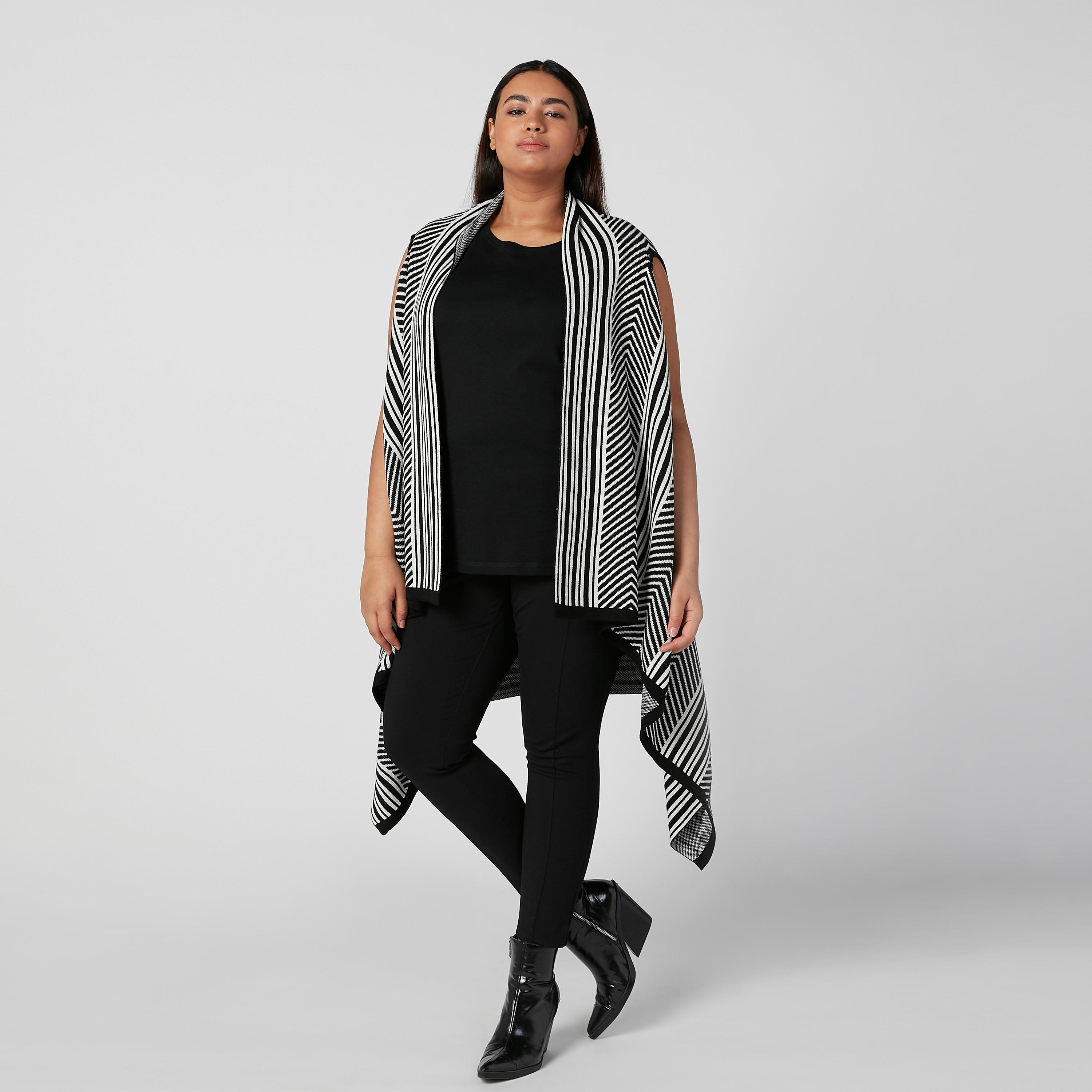 سترة كارديجان مقلمة دون أكمام بحوّاف غير مستوية-women-winterwear-cardigansandjumpers-cardigans-image-1