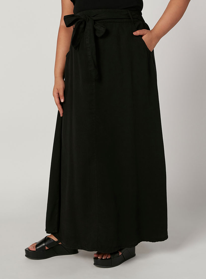 تنورة سادة إيه لاين طويلة بخصر مطّاطي وتفاصيل جيوب-women-clothing-bottoms-skirts-image-1