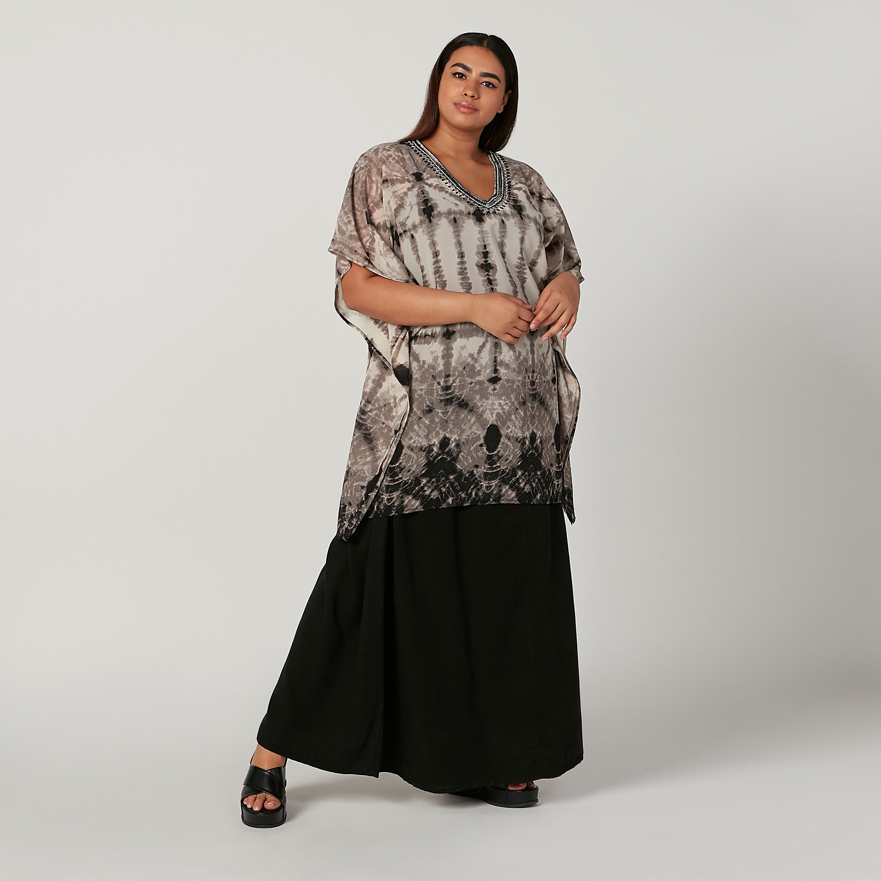 تنورة سادة إيه لاين طويلة بخصر مطّاطي وتفاصيل جيوب-women-clothing-bottoms-skirts-image-2