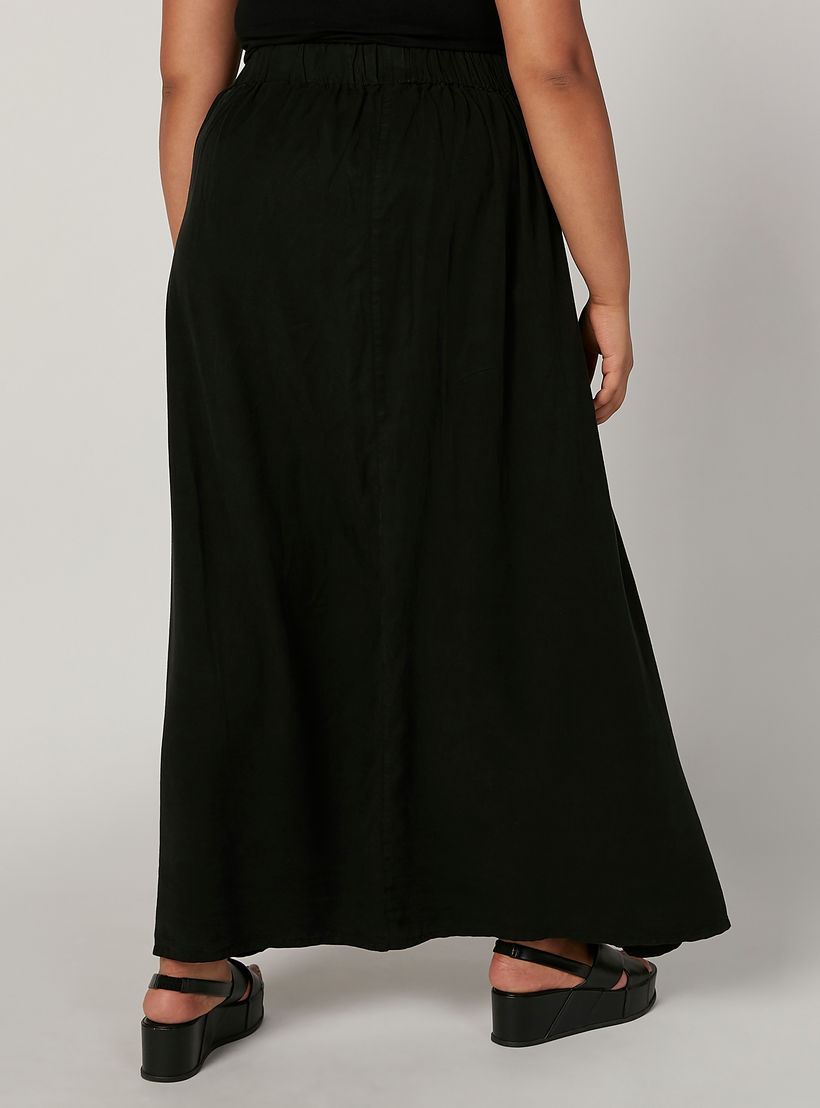 تنورة سادة إيه لاين طويلة بخصر مطّاطي وتفاصيل جيوب-women-clothing-bottoms-skirts-image-4