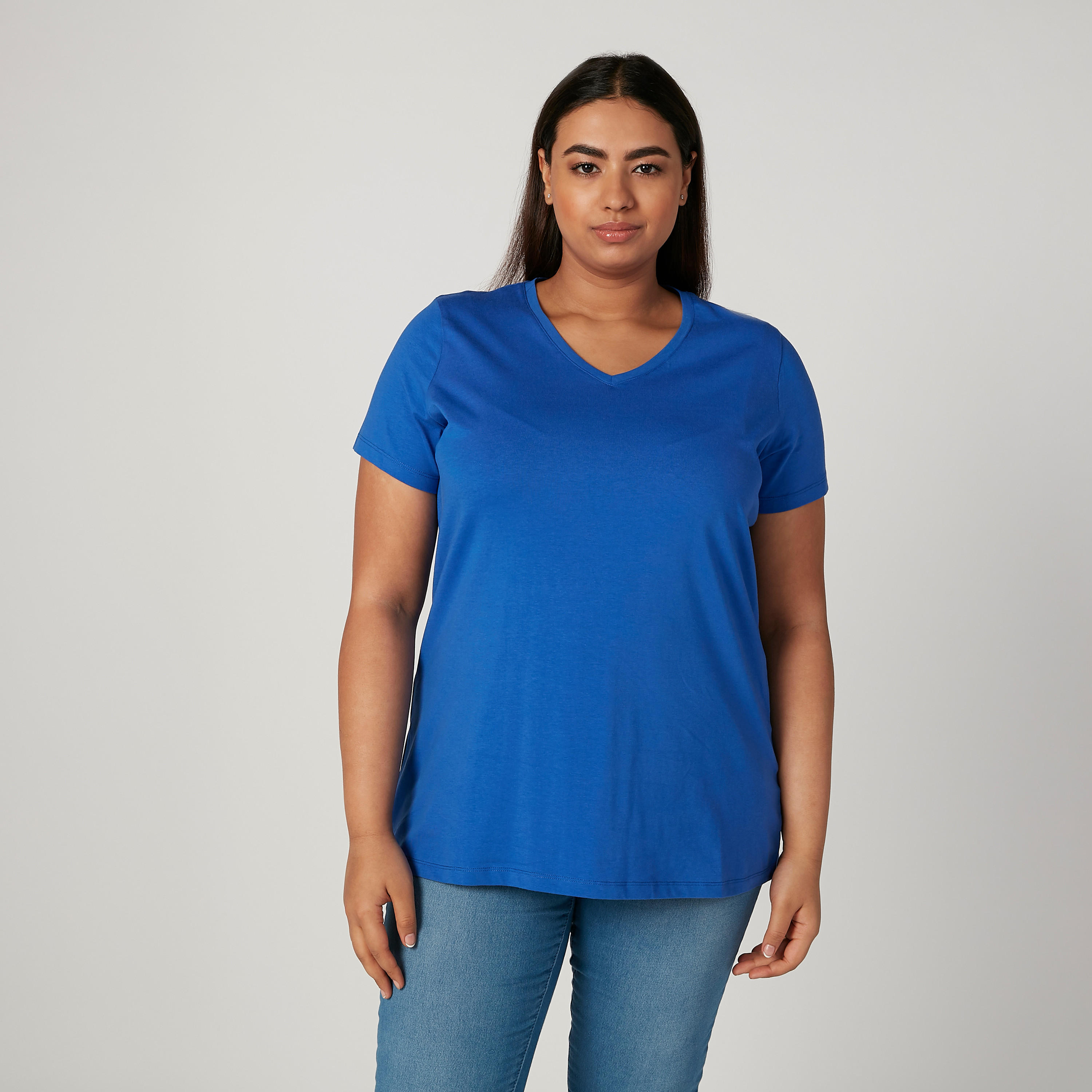 Plain Top with V-neck and Short Sleeves-women-clothing-tshirts-image-1