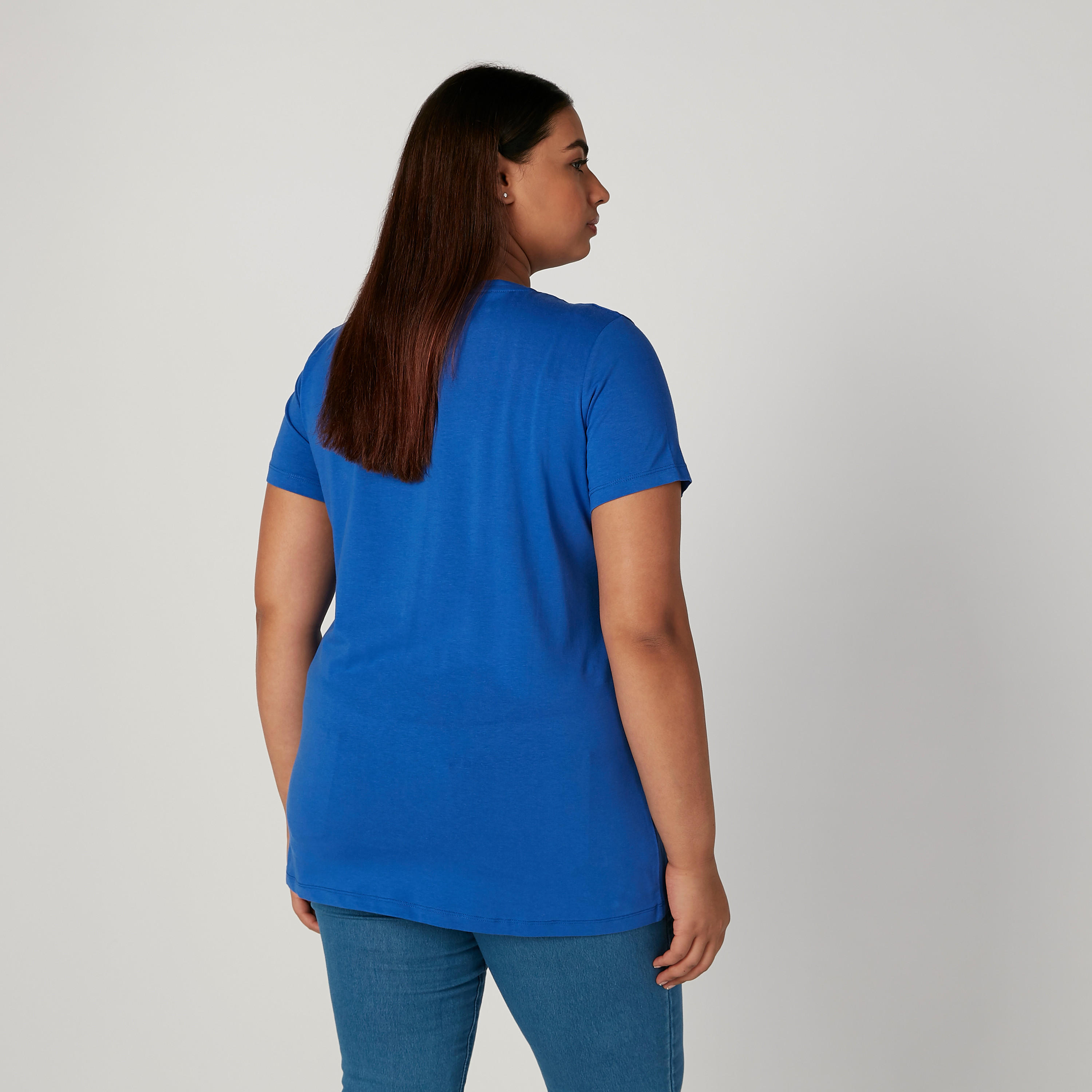 Plain Top with V-neck and Short Sleeves-women-clothing-tshirts-image-3