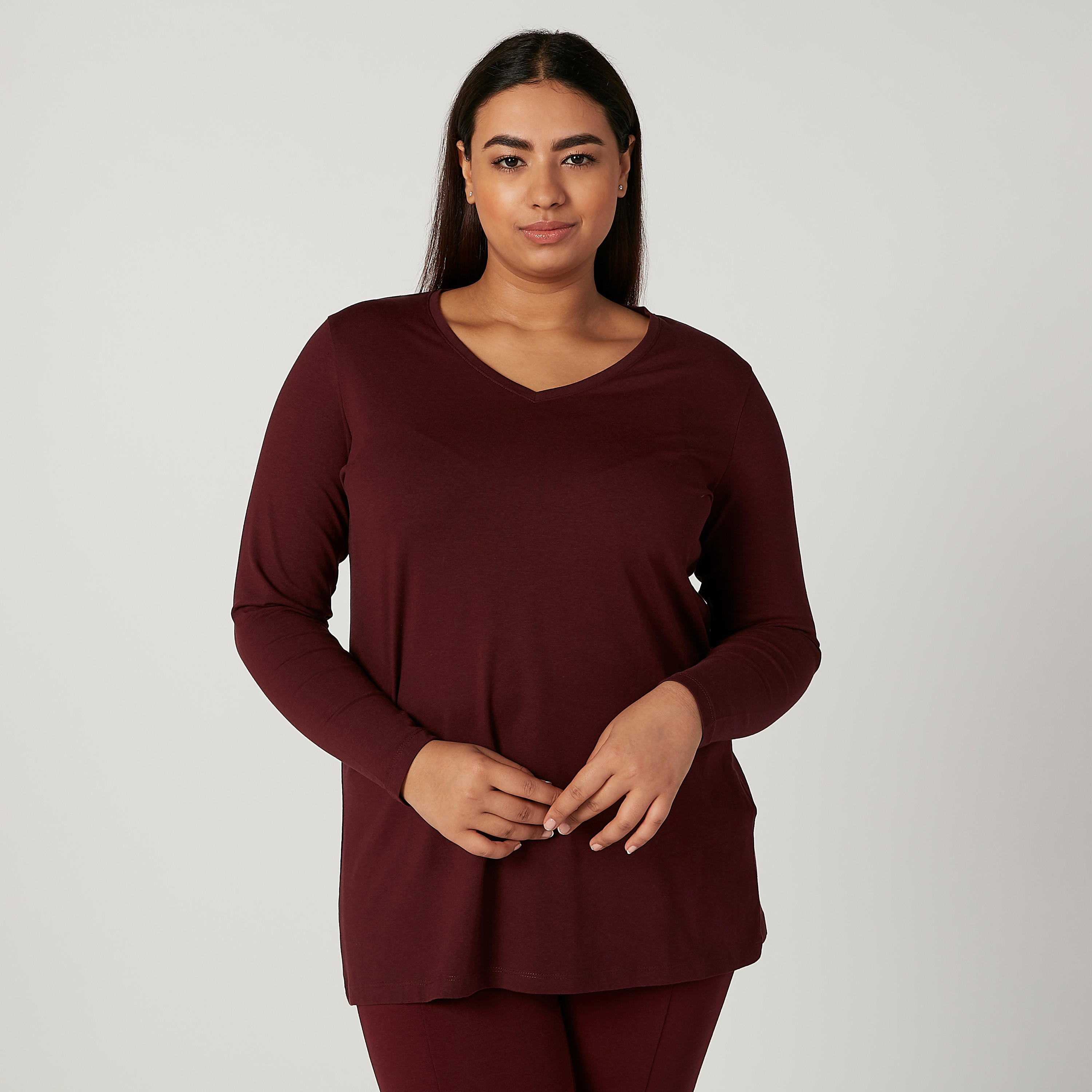 بلوزة سادة بياقة V وأكمام طويلة-women-clothing-tshirts-image-4