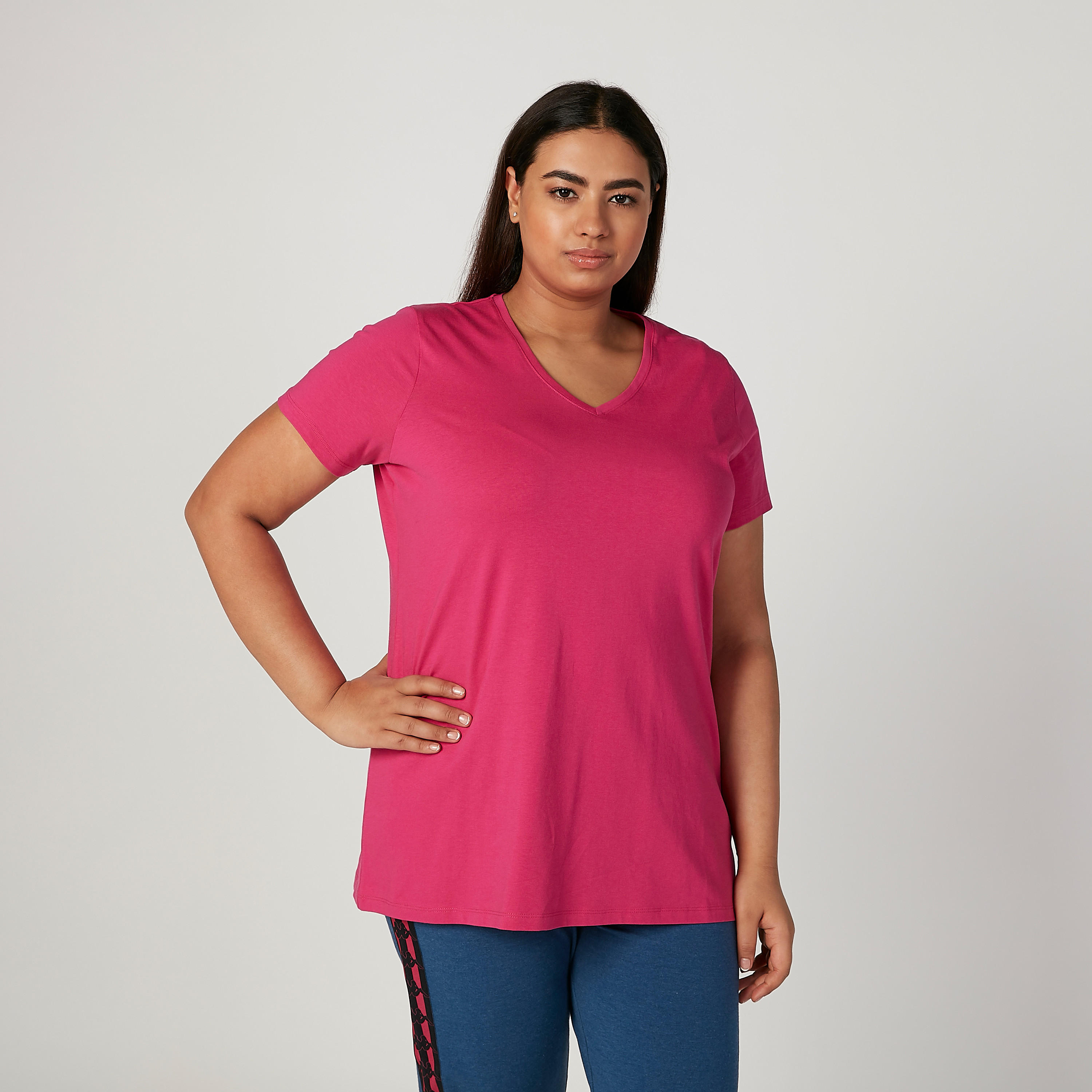 Plain Top with V-neck and Short Sleeves-women-clothing-tshirts-image-1