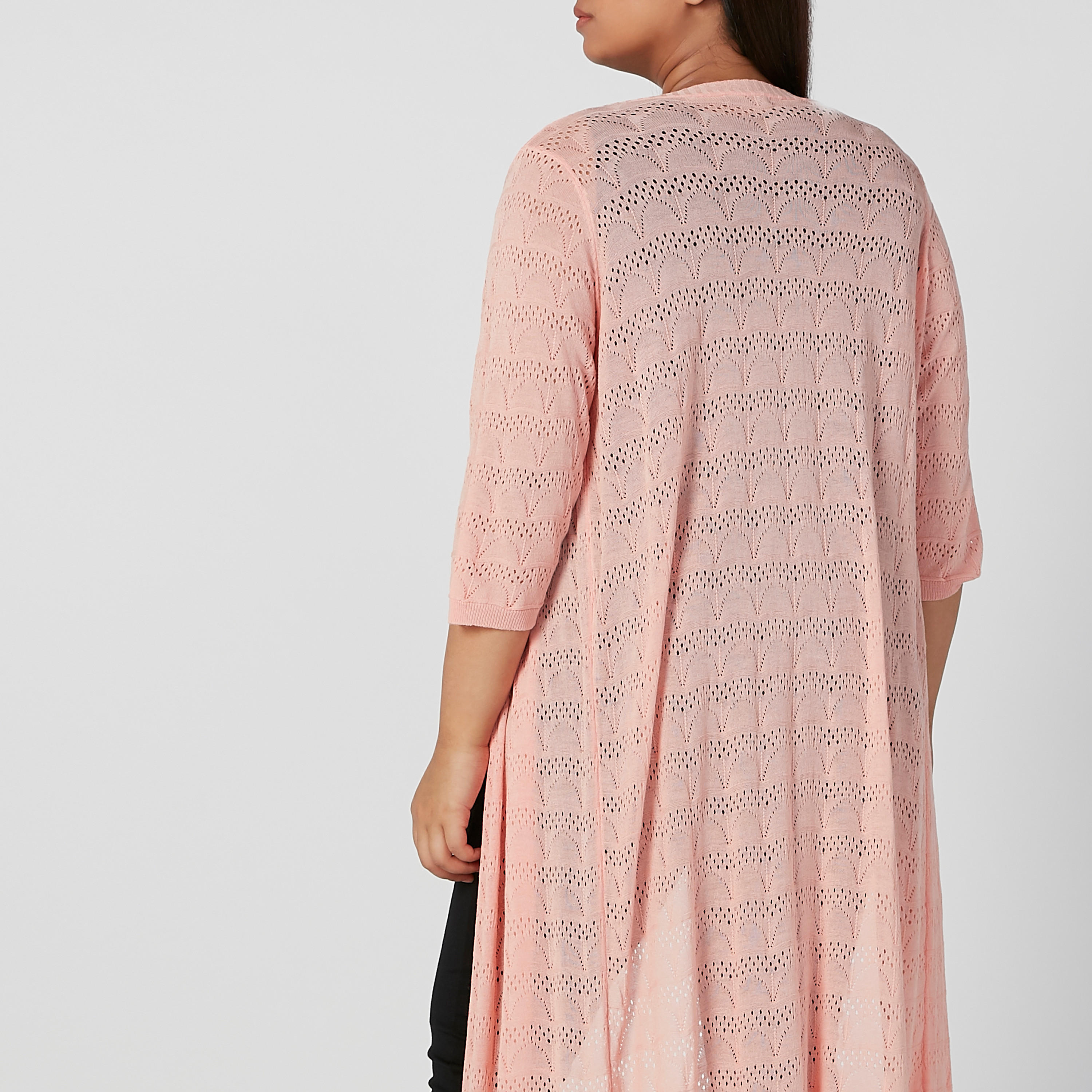 سترة طويلة بارزة الملمس بأكمام 3/4-women-winterwear-cardigansandjumpers-cardigans-image-3