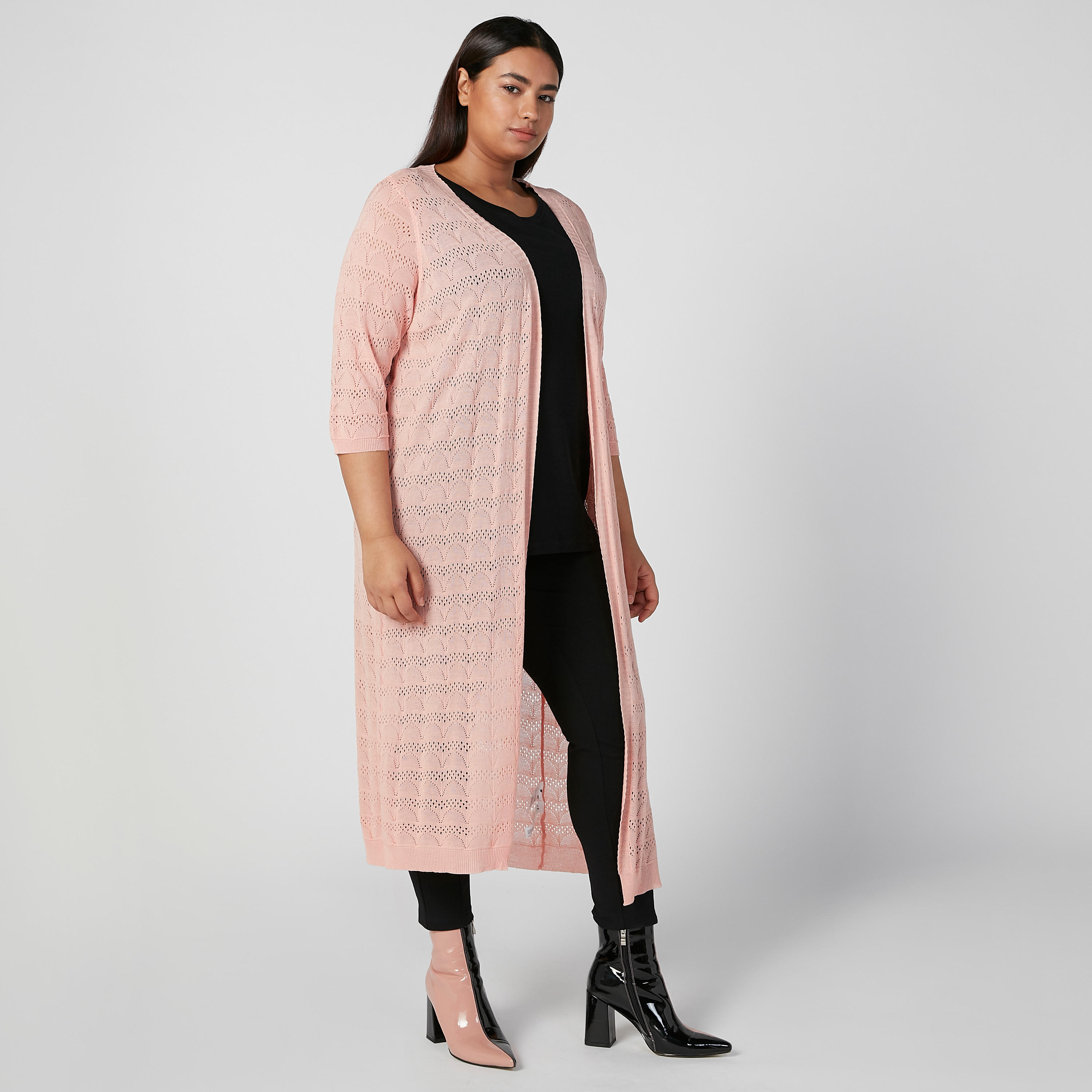 سترة طويلة بارزة الملمس بأكمام 3/4-women-winterwear-cardigansandjumpers-cardigans-image-5