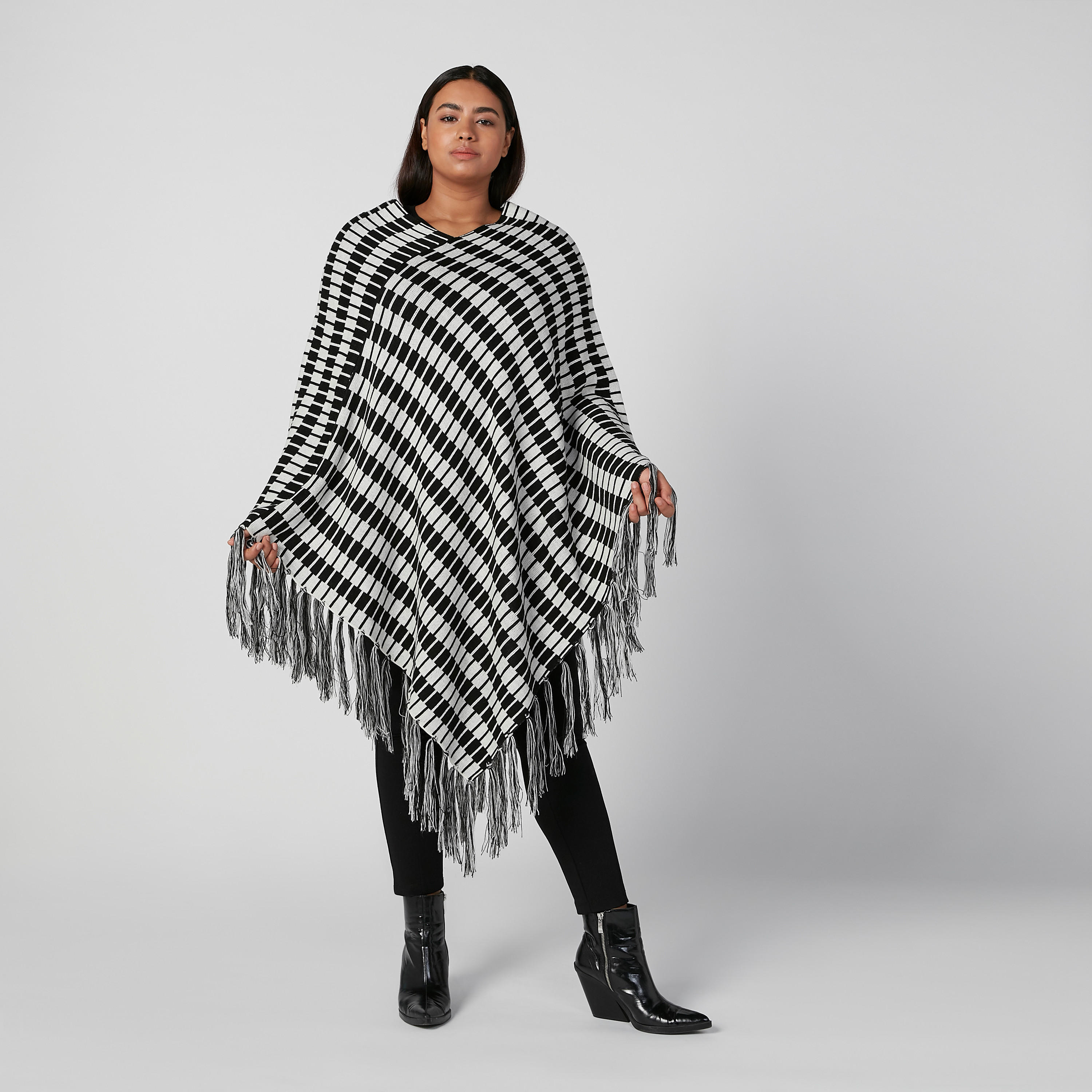 Printed Poncho Cardigan with Tassels-women-winterwear-cardigansandjumpers-cardigans-image-1