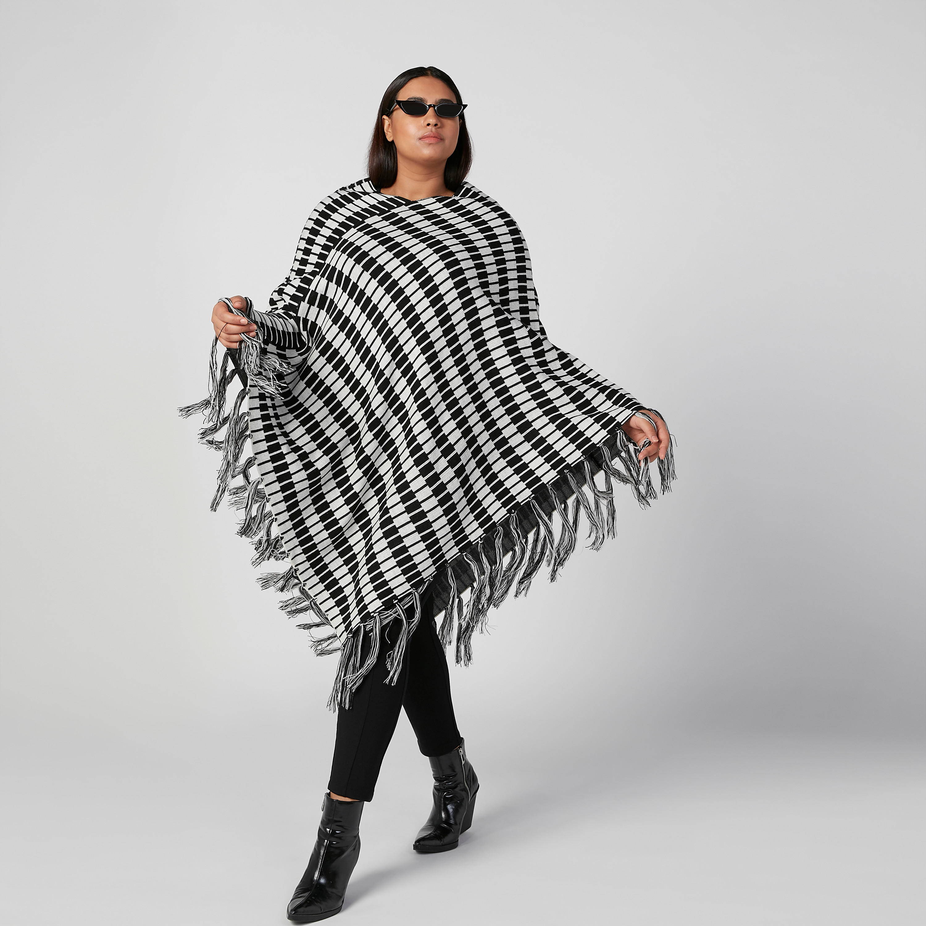 Printed Poncho Cardigan with Tassels-women-winterwear-cardigansandjumpers-cardigans-image-2