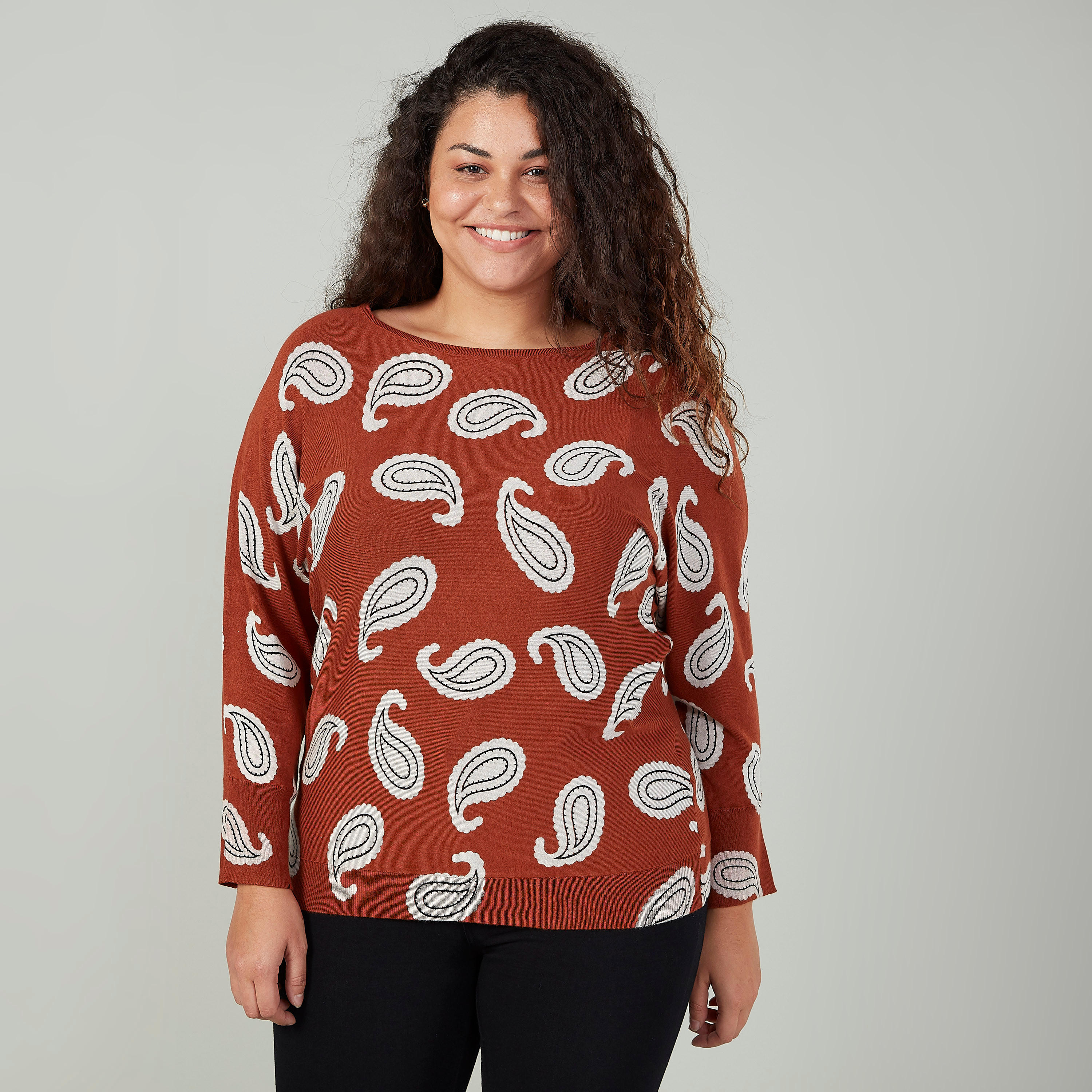 Printed Top with Boat Neck and Long Sleeves-women-clothing-tshirts-image-1