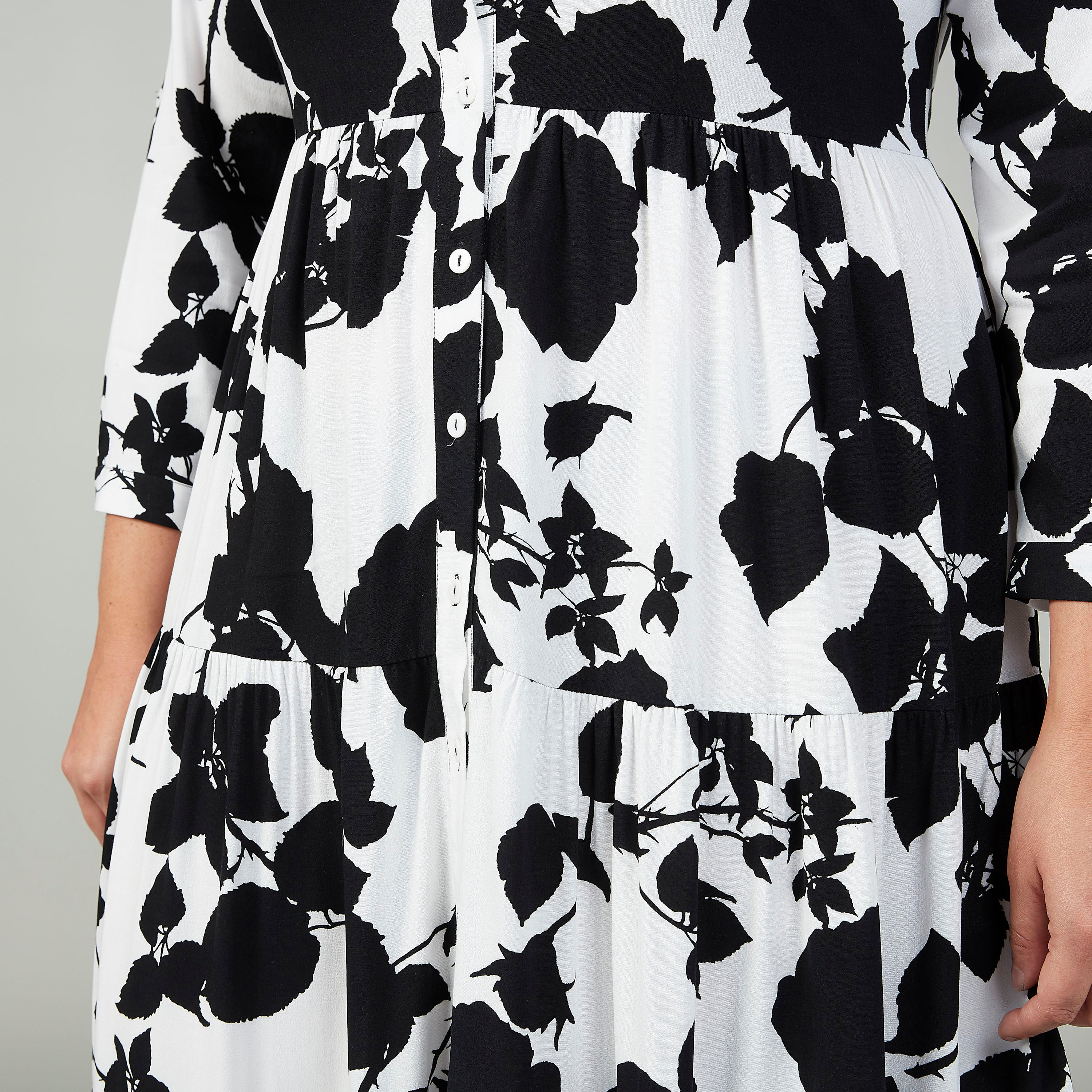 فستان قميص إيه لاين متوسط الطول بأكمام 3/4 وطبعات زهرية-women-clothing-dresses-image-2
