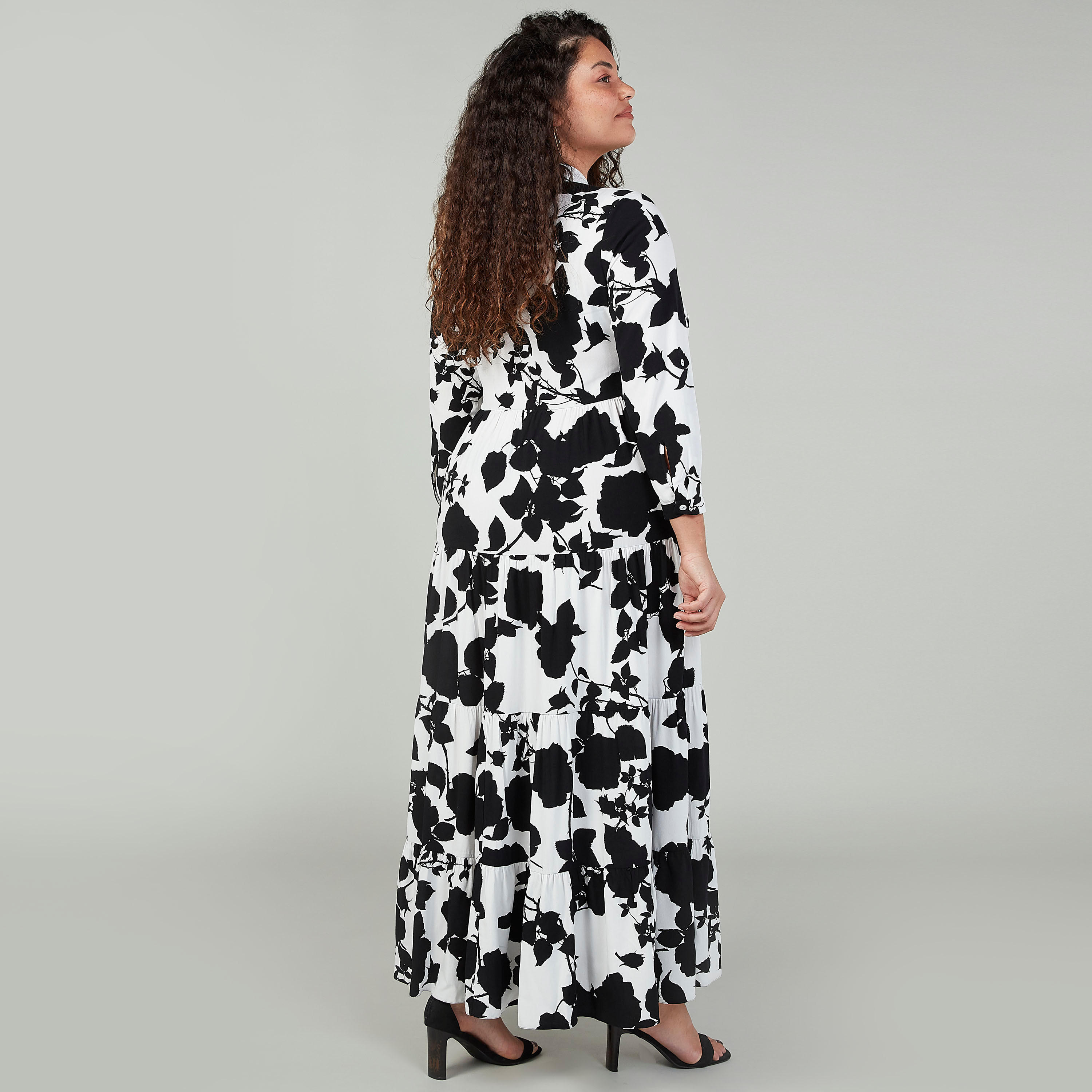 فستان قميص إيه لاين متوسط الطول بأكمام 3/4 وطبعات زهرية-women-clothing-dresses-image-3