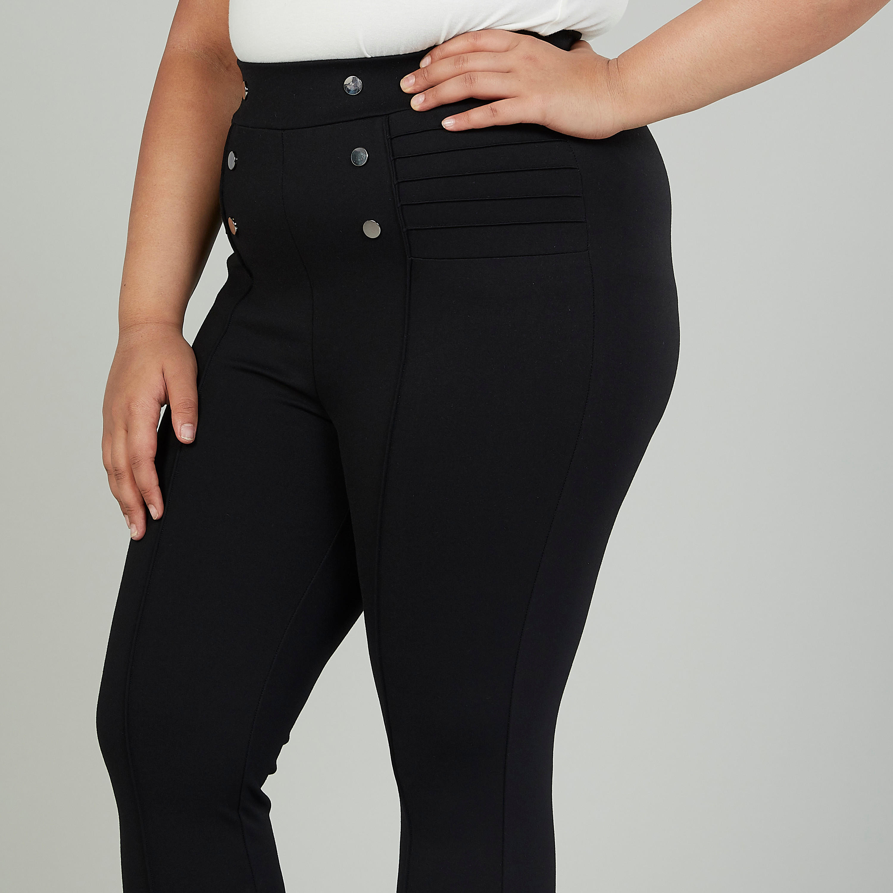بنطلون سادة بخصر متوسط الارتفاع وتفاصيل زر-women-clothing-bottoms-leggings-image-2