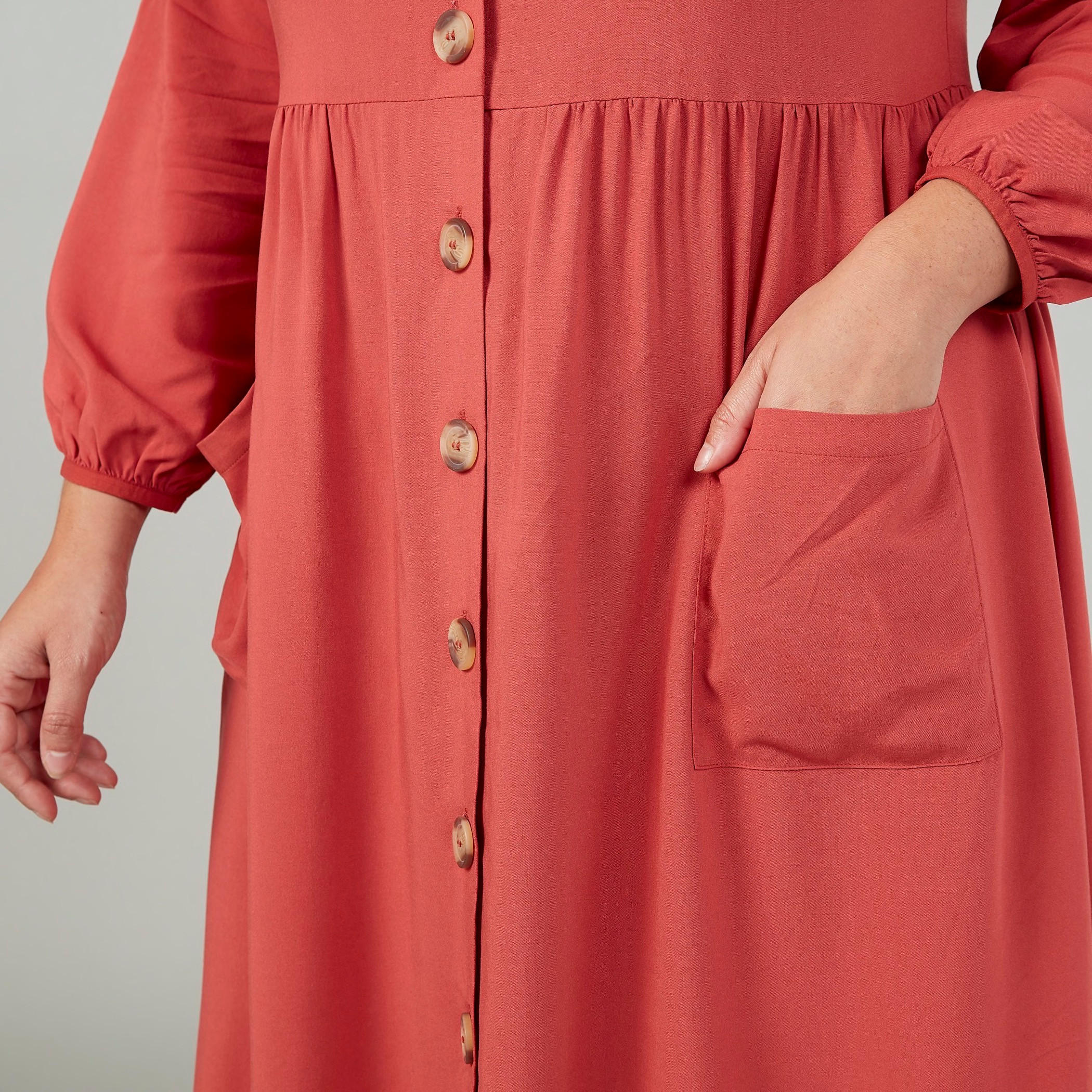 Plain Midi Shirt Dress with Long Sleeves and Pocket Detail-women-clothing-dresses-image-2