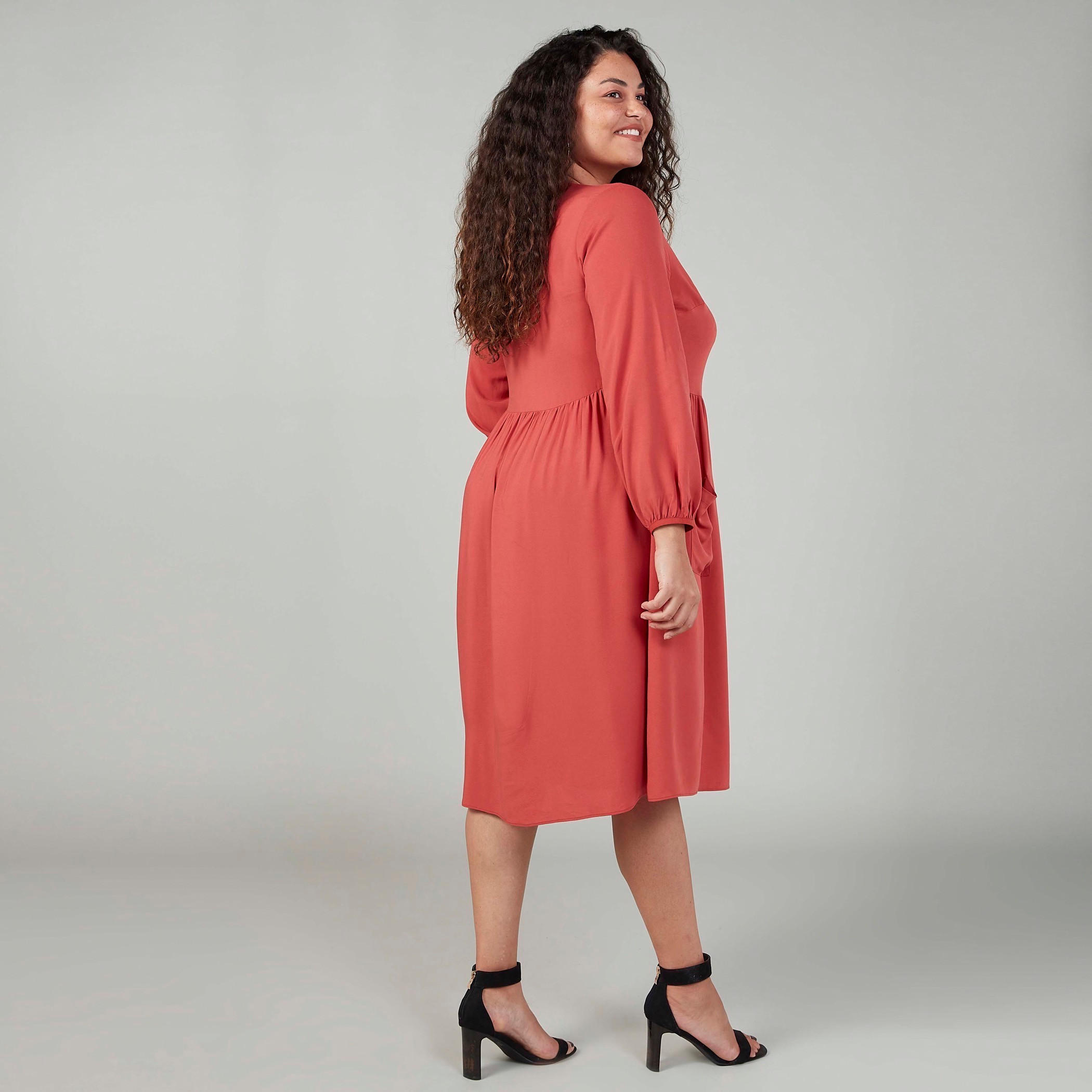 Plain Midi Shirt Dress with Long Sleeves and Pocket Detail-women-clothing-dresses-image-3