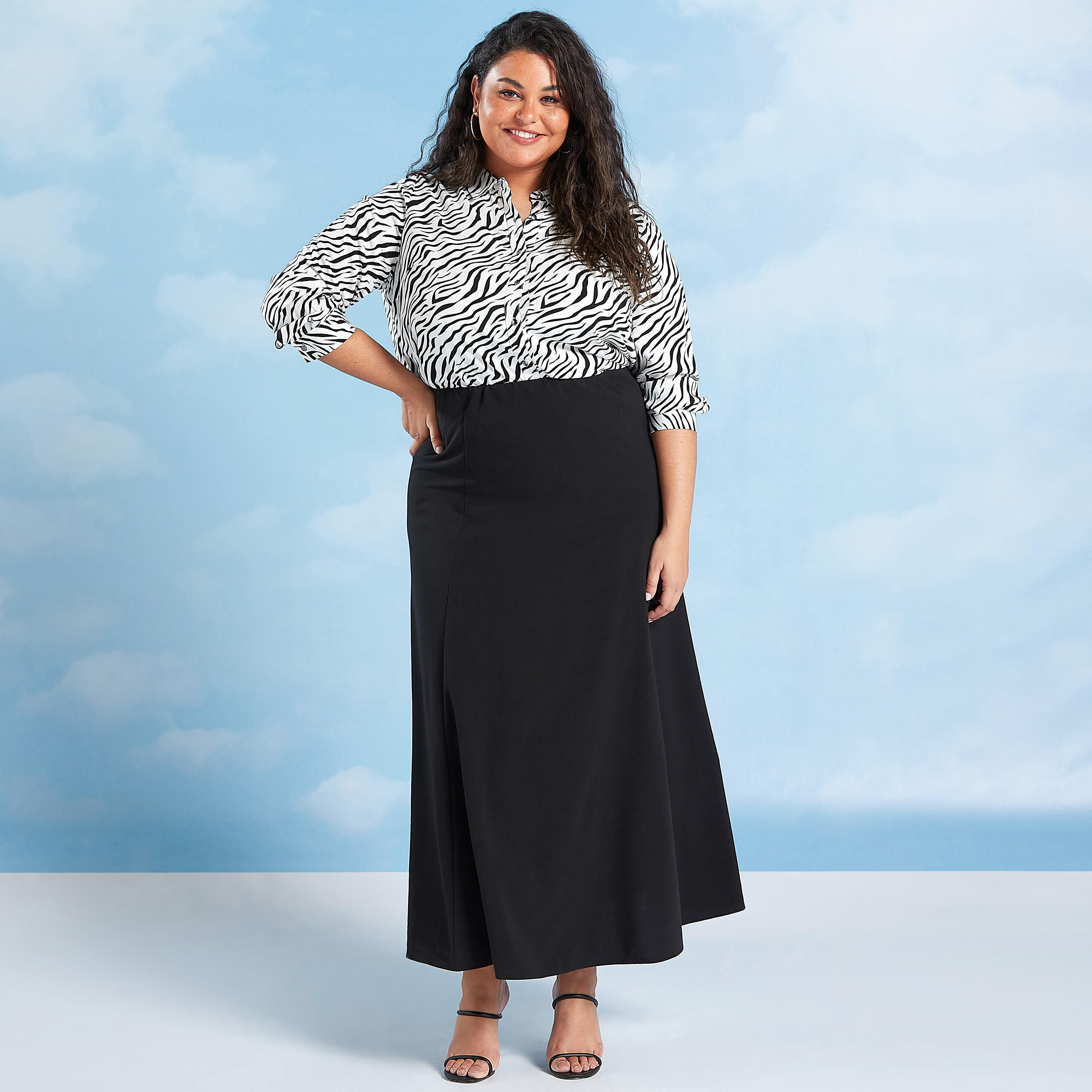 تنورة سادة طويلة إيه لاين بخصر مطّاطي-women-clothing-bottoms-skirts-image-3