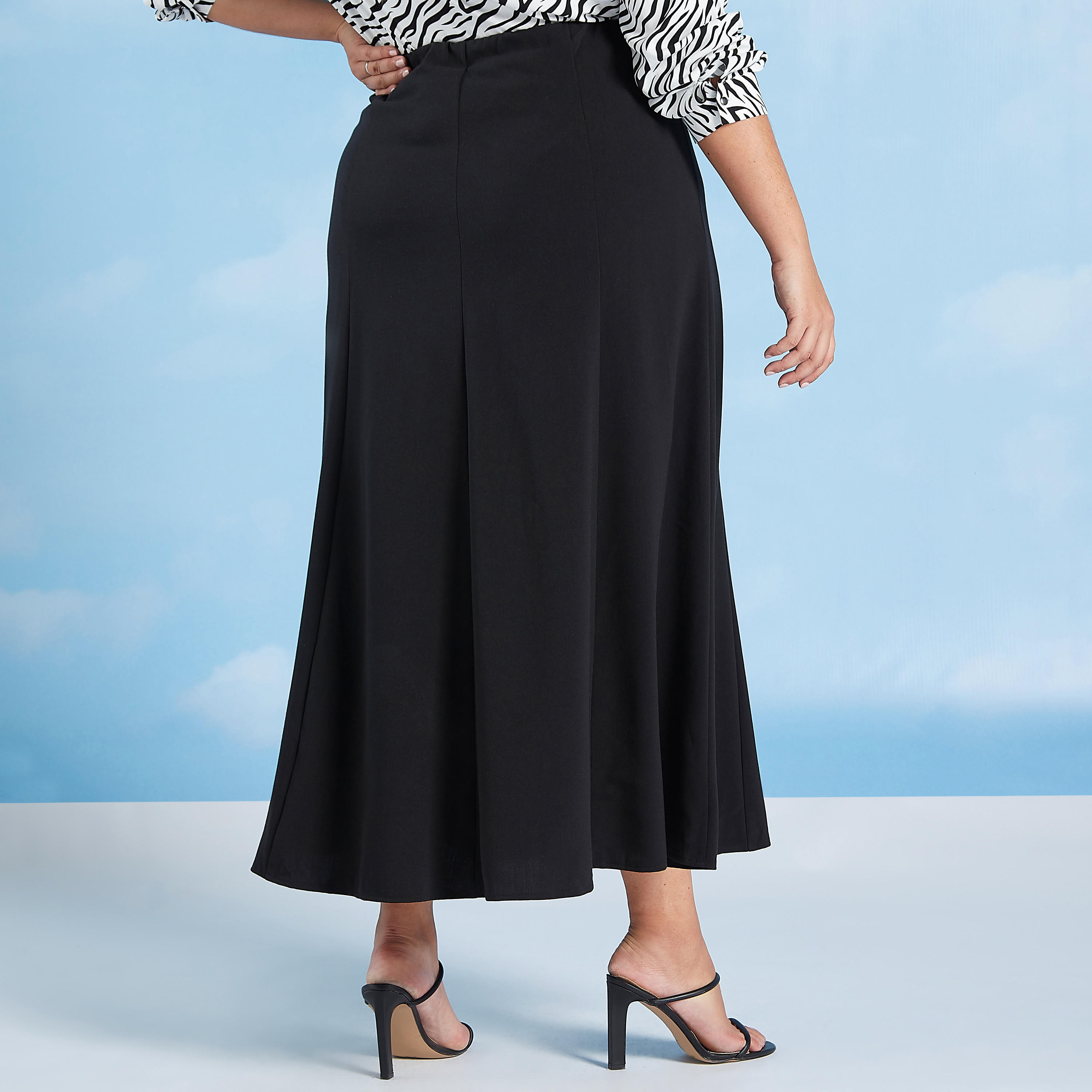 تنورة سادة طويلة إيه لاين بخصر مطّاطي-women-clothing-bottoms-skirts-image-1