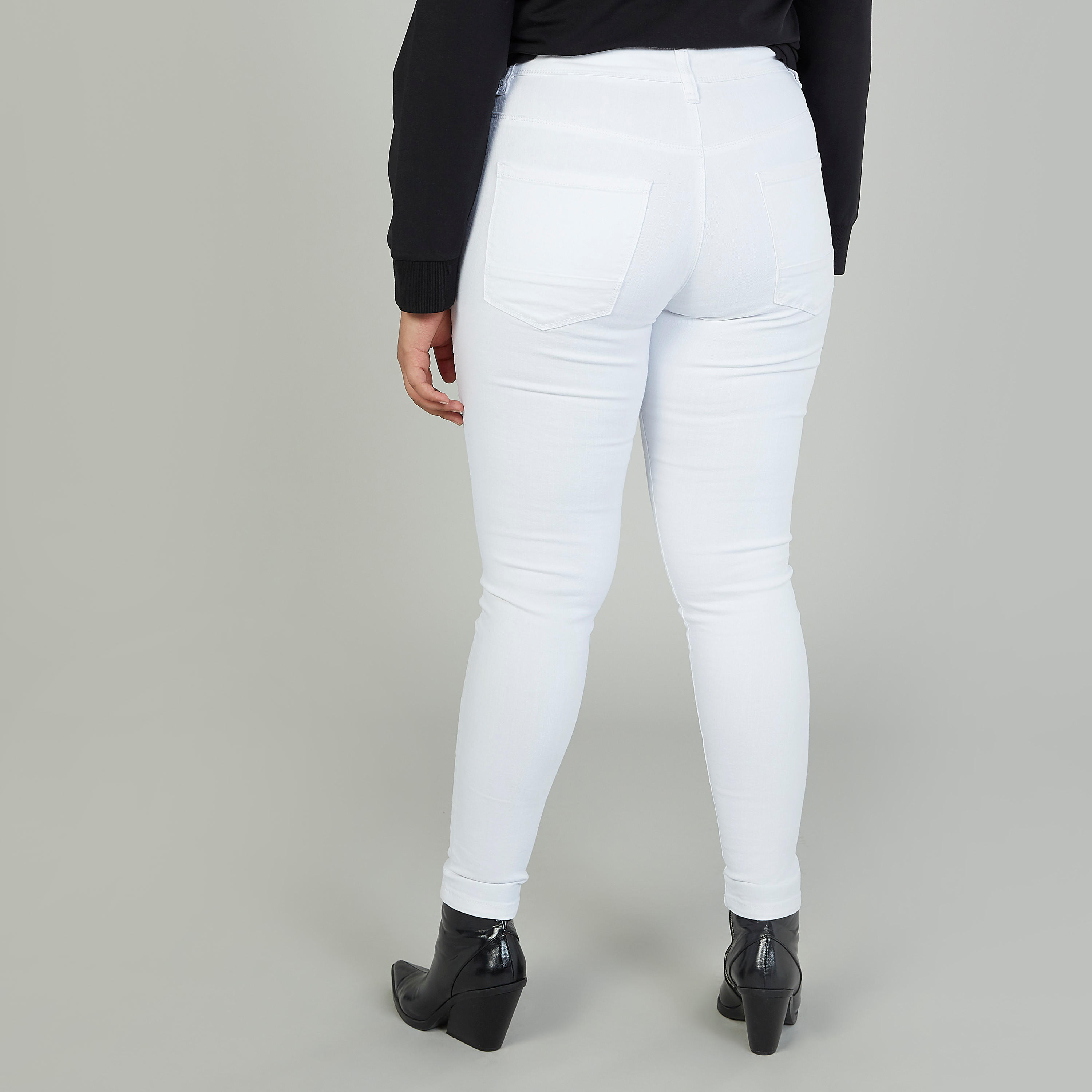 بنطلون جينز سادة سكيني بخصر متوسط الارتفاع وعراوي وجيوب-women-clothing-bottoms-jeans-image-3