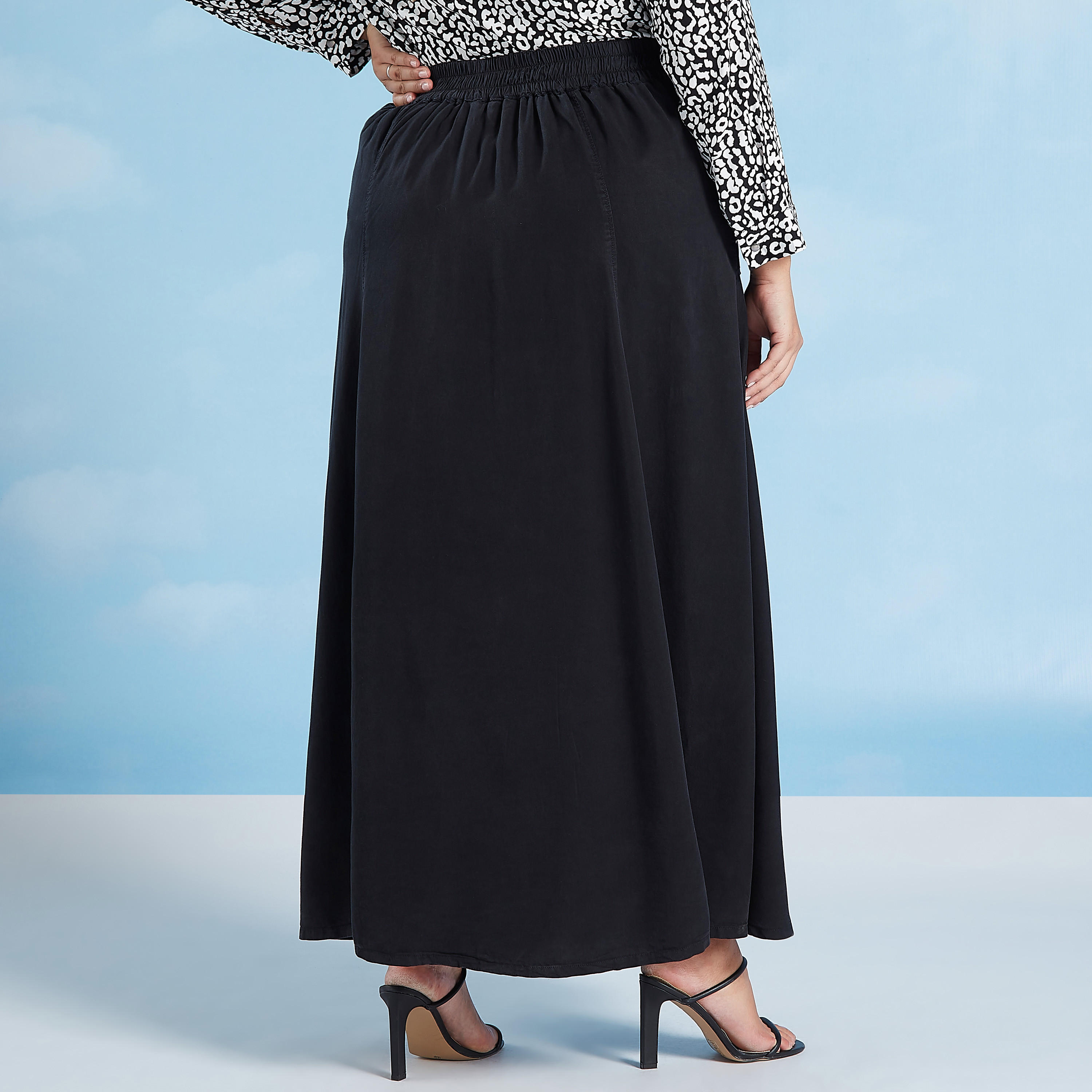 تنورة سادة طويل إيه لاين بأربطة وجيوب-women-clothing-bottoms-skirts-image-4