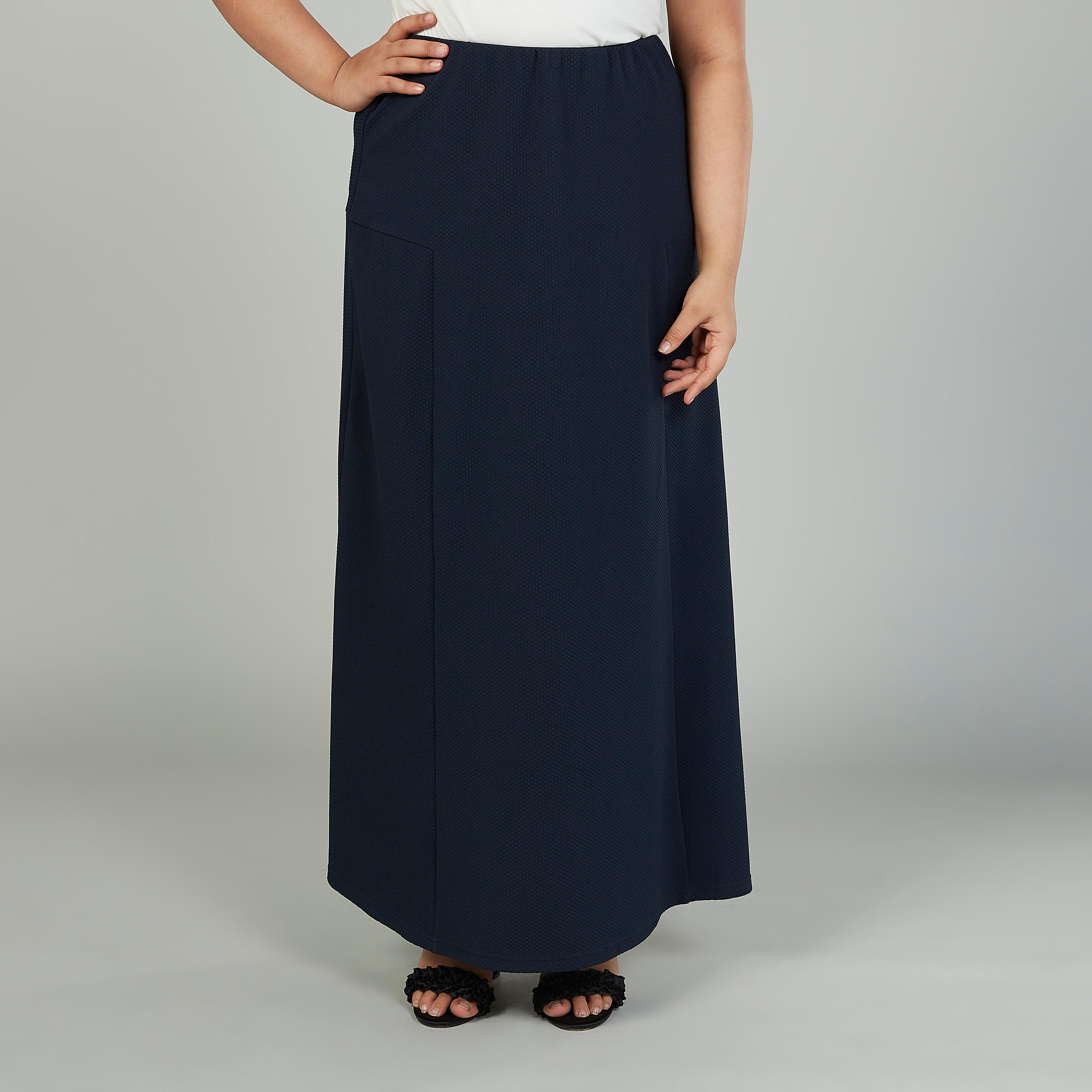 تنورة طويلة إيه لاين بارزة الملمس بخصر مطاطي-women-clothing-bottoms-skirts-image-1