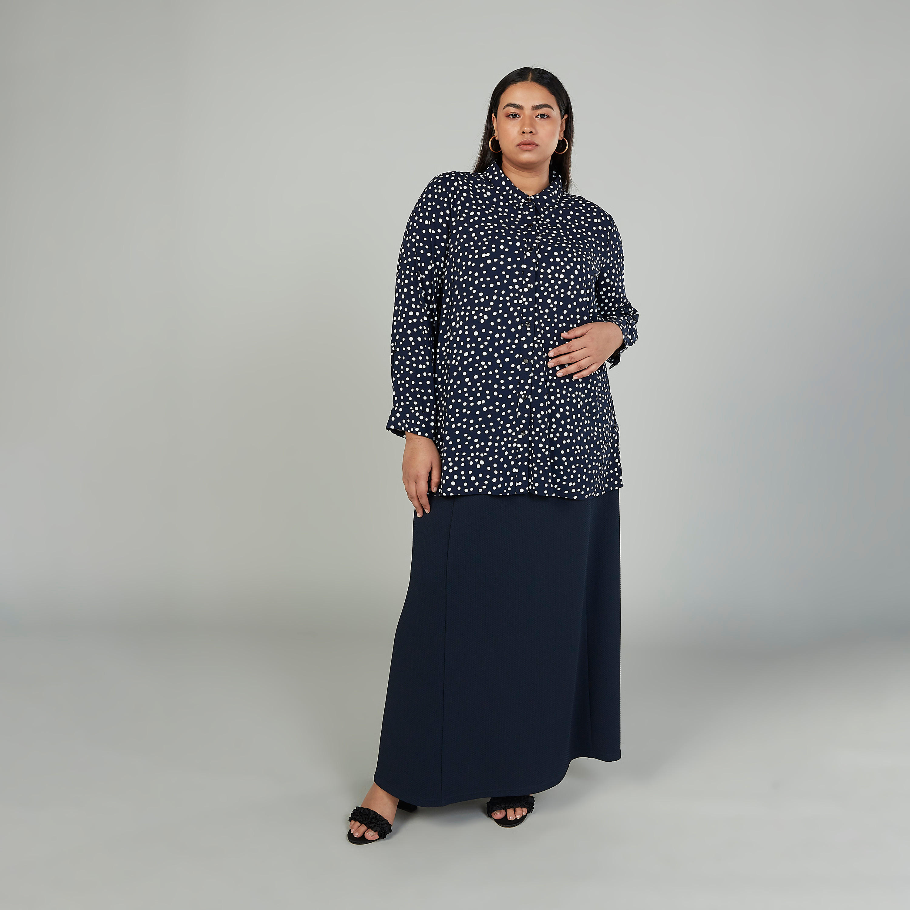 تنورة طويلة إيه لاين بارزة الملمس بخصر مطاطي-women-clothing-bottoms-skirts-image-2