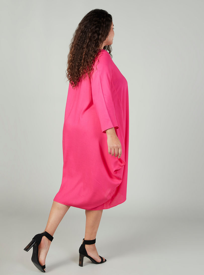 فستان متوسط الطول بياقة إيه لاين وأكمام 3/4 وجيوب-women-clothing-dresses-image-3