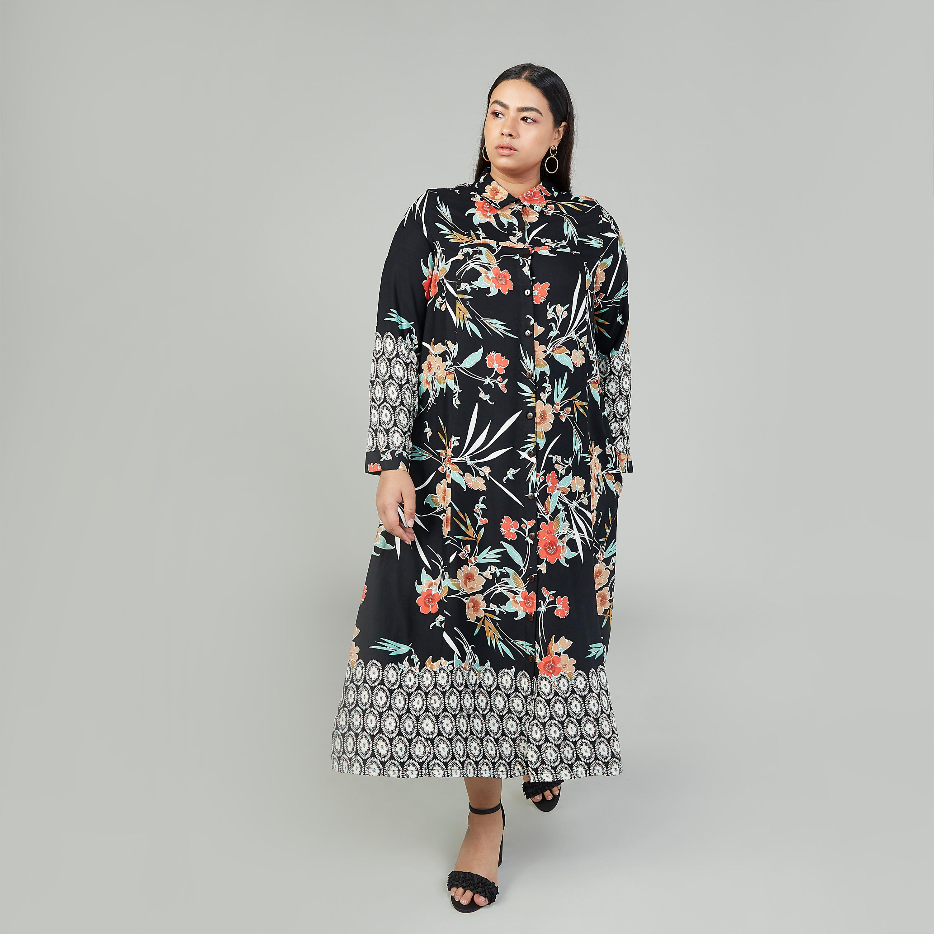 فستان قميص ميدي بأكمام طويلة وياقة عادية وطبعات زهريّة-women-clothing-dresses-image-2