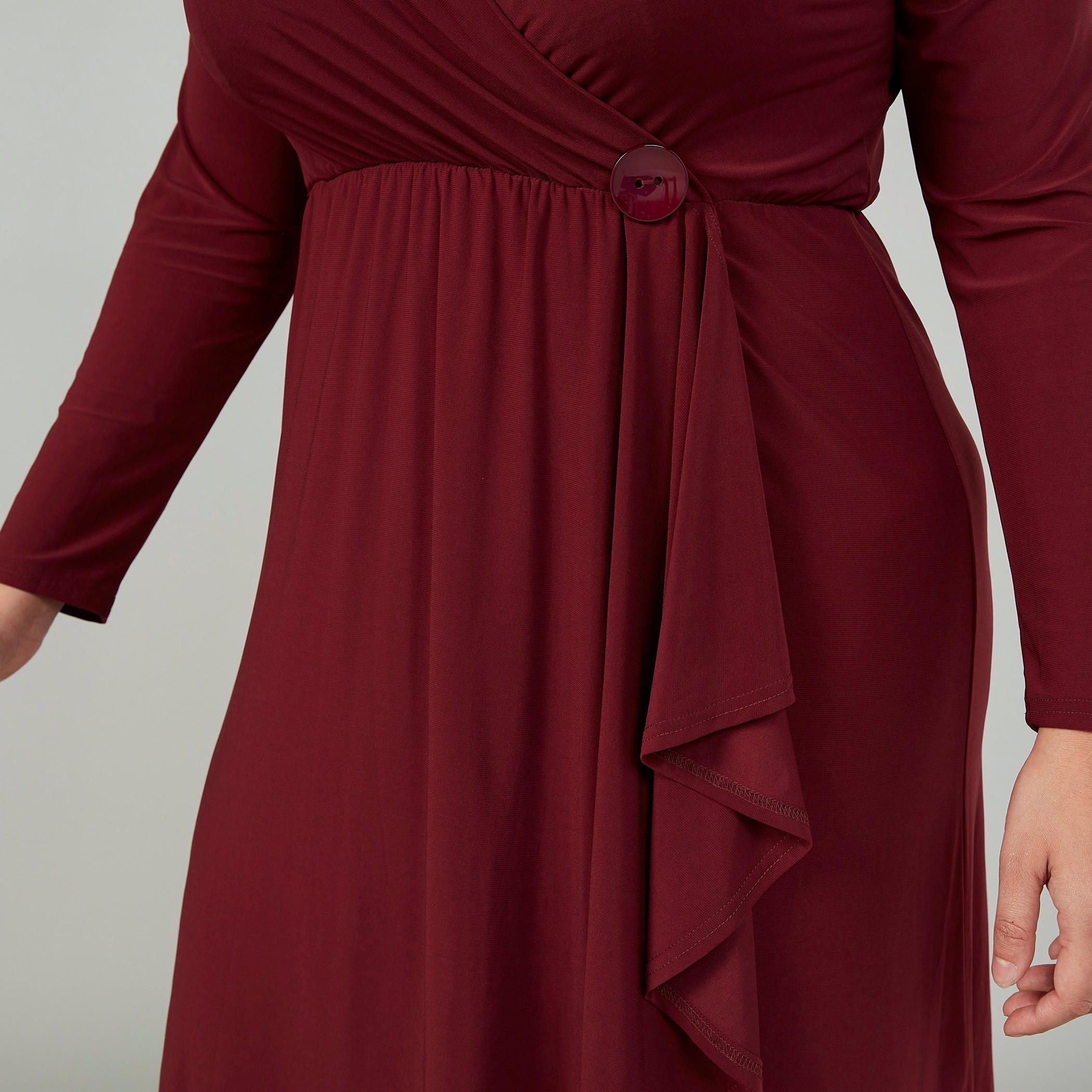 Plain Midi Dress with V-neck and Long Sleeves-women-clothing-dresses-image-3