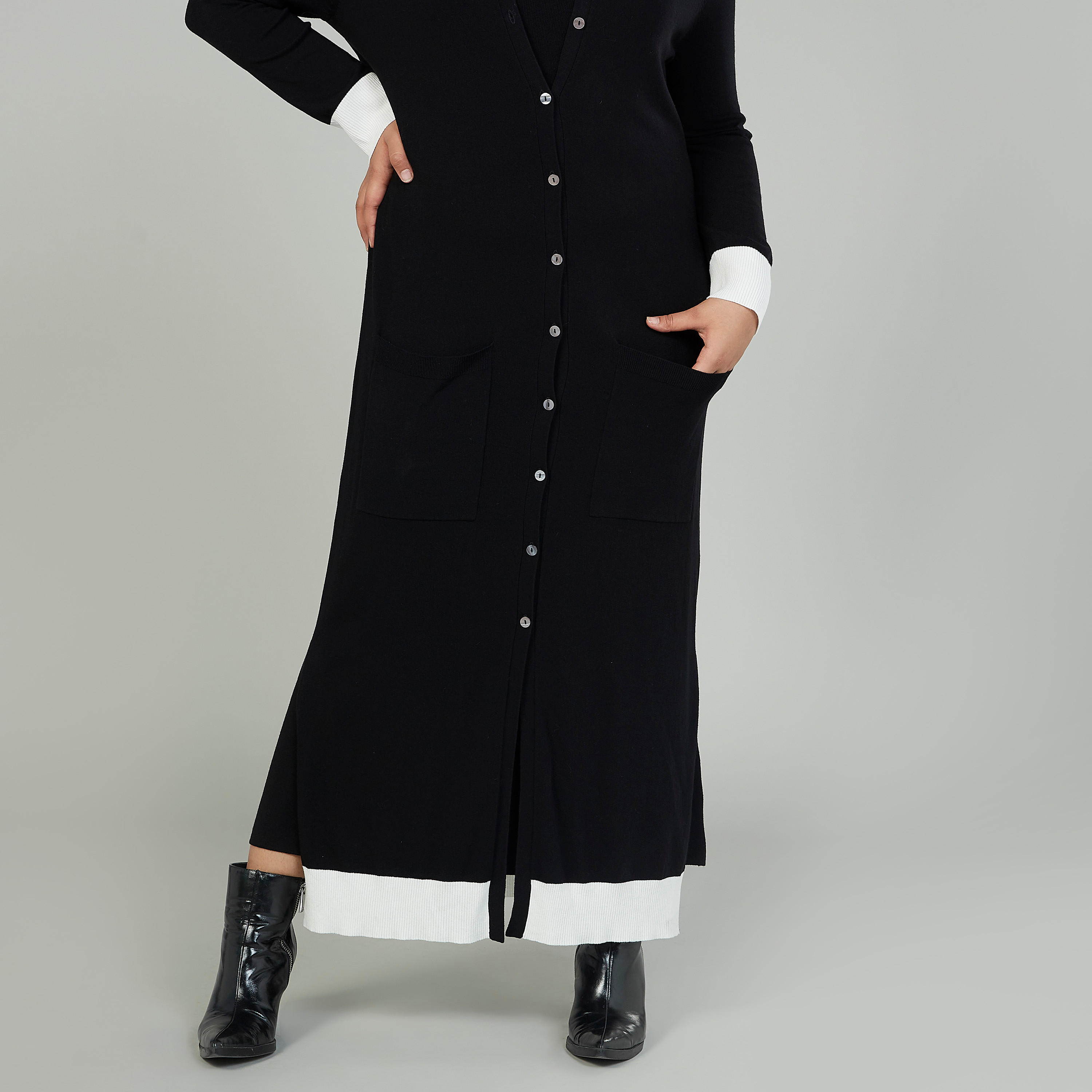 كارديجان طويل بارز الملمس بأكمام طويلة وجيوب-women-winterwear-cardigansandjumpers-cardigans-image-3