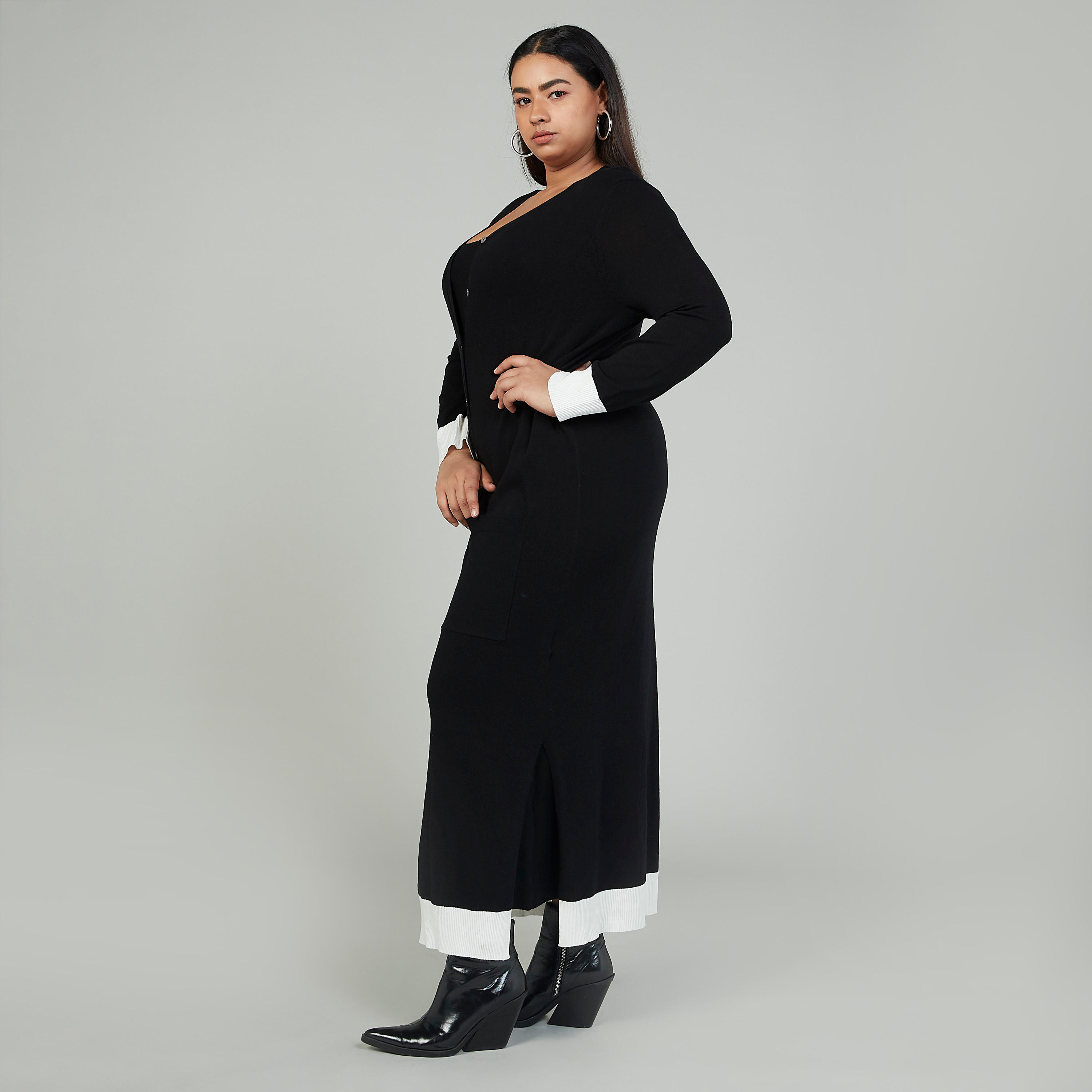 كارديجان طويل بارز الملمس بأكمام طويلة وجيوب-women-winterwear-cardigansandjumpers-cardigans-image-4