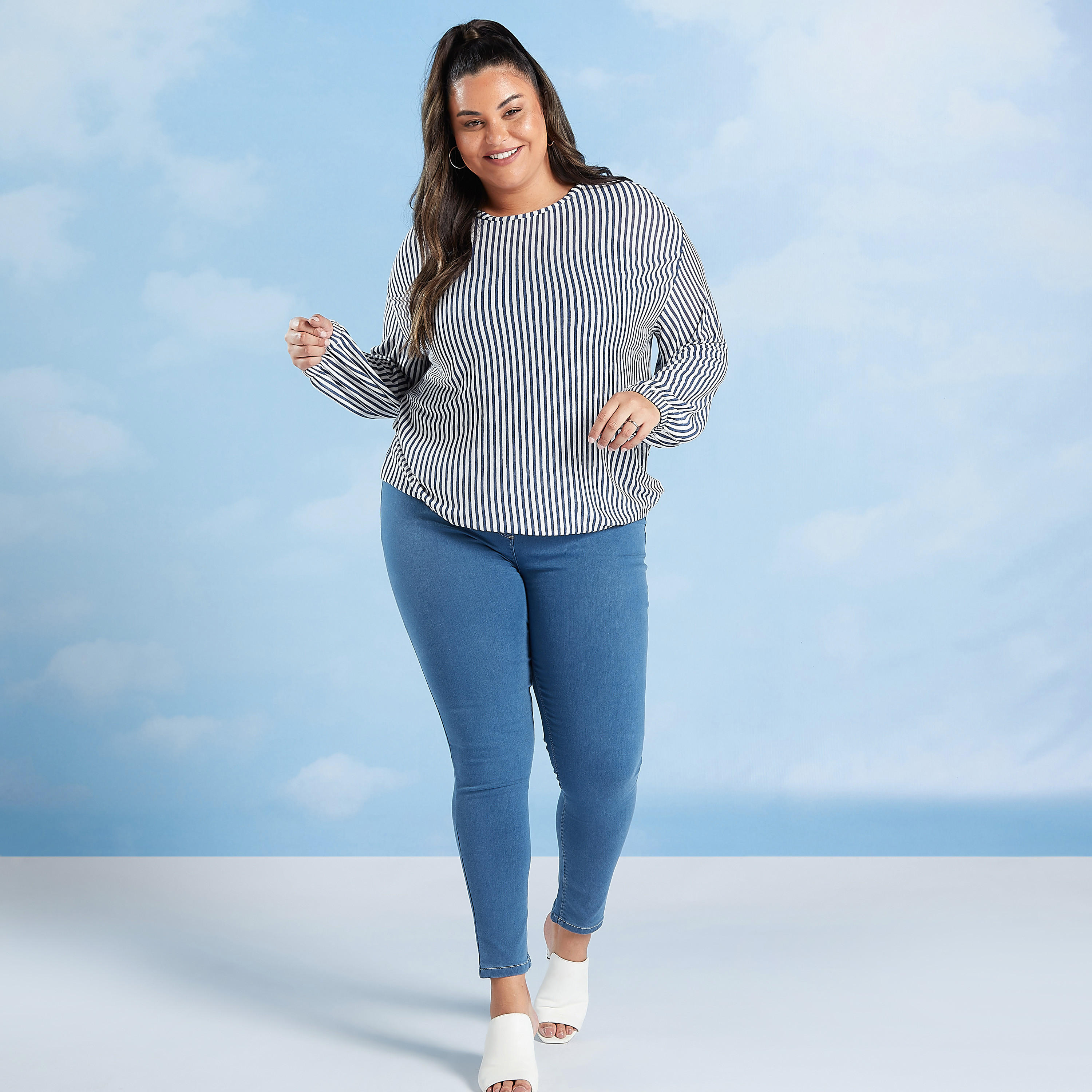 Striped Top with Crew Neck and Drop Shoulder Sleeves-women-clothing-shirtsandblouses-blouses-image-2