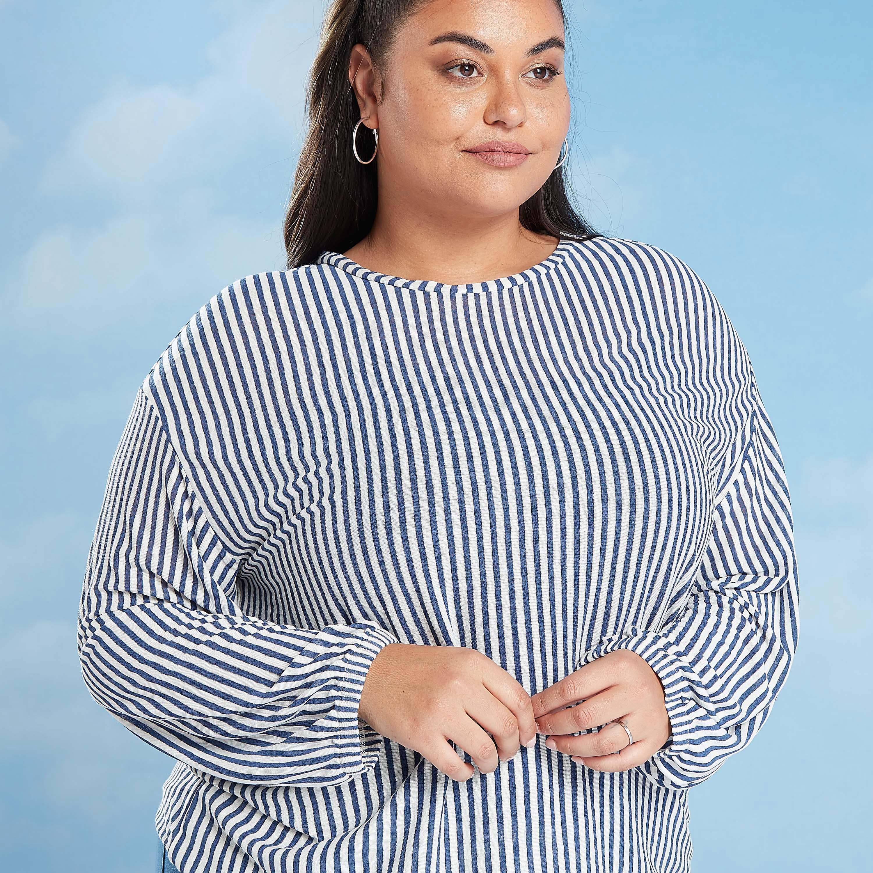 Striped Top with Crew Neck and Drop Shoulder Sleeves-women-clothing-shirtsandblouses-blouses-image-3