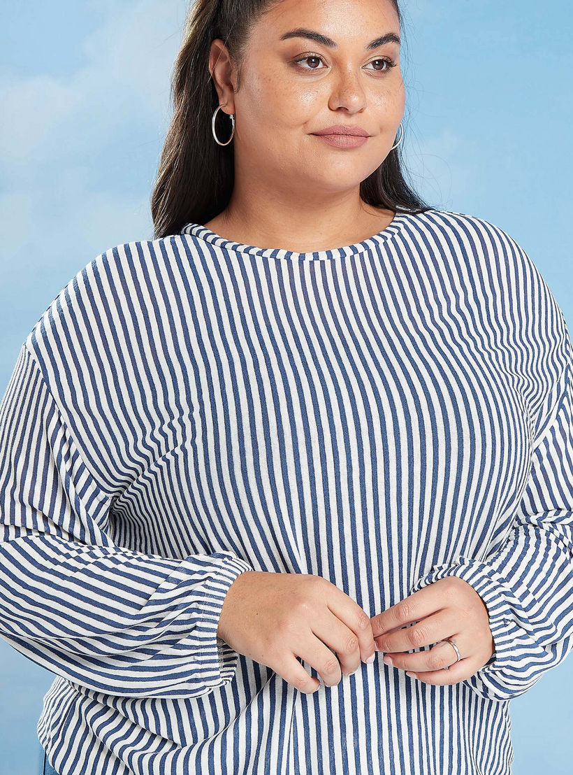 Striped Top with Crew Neck and Drop Shoulder Sleeves-women-clothing-shirtsandblouses-blouses-image-3