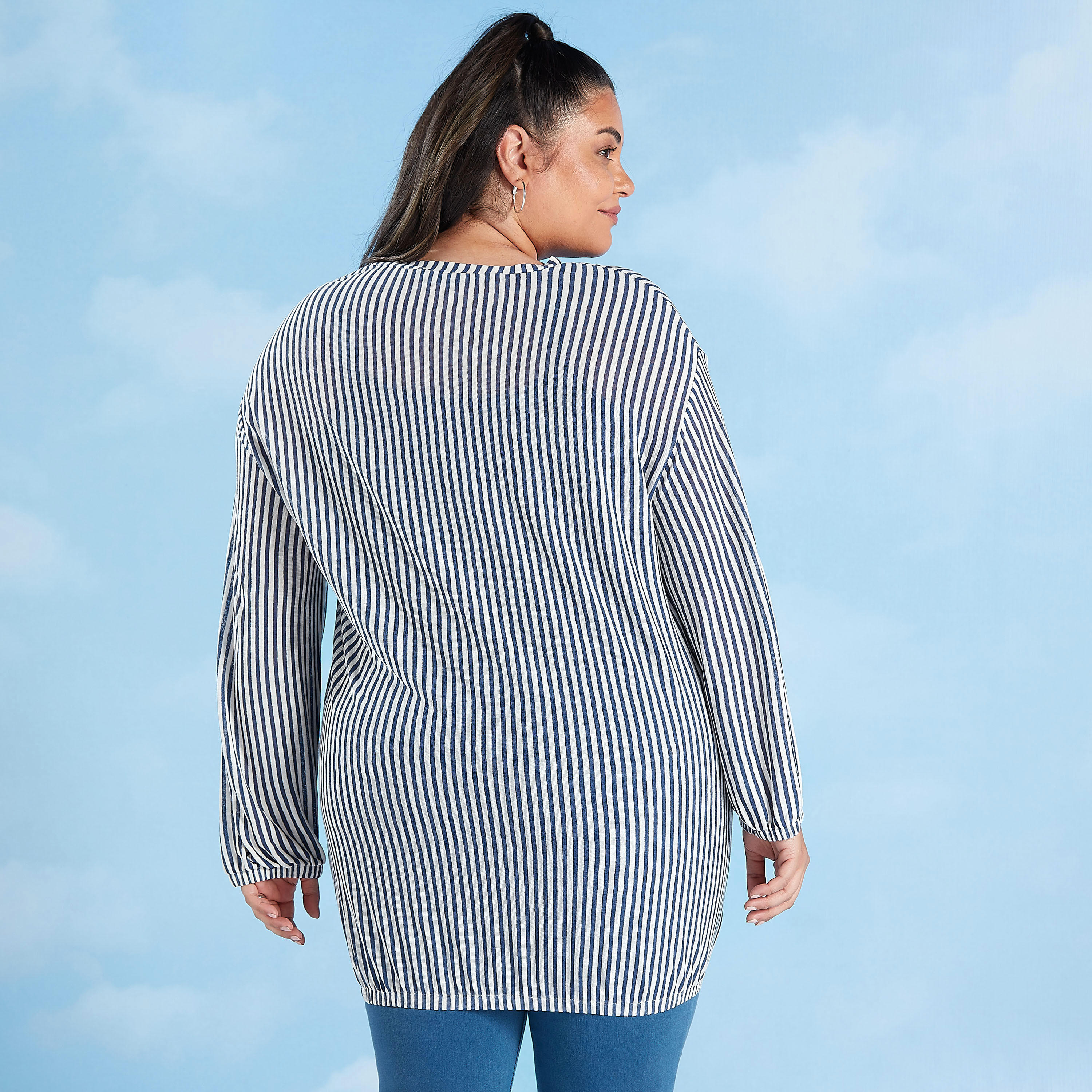 Striped Top with Crew Neck and Drop Shoulder Sleeves-women-clothing-shirtsandblouses-blouses-image-4